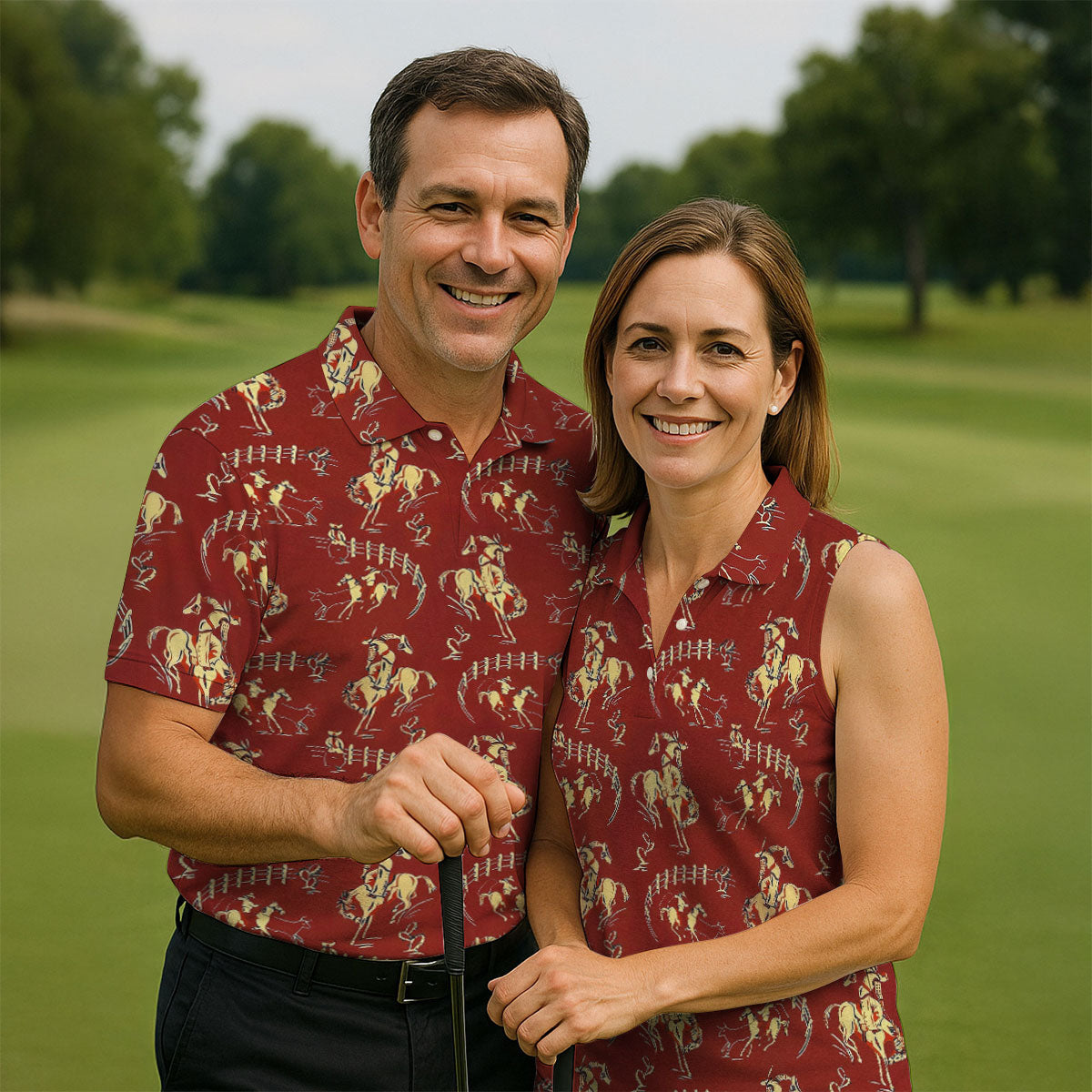 Vintage Rodeo Cowboy Pattern Golf Polo Shirt, Mens Golf Apparel, Hawaiian Golf Shirt