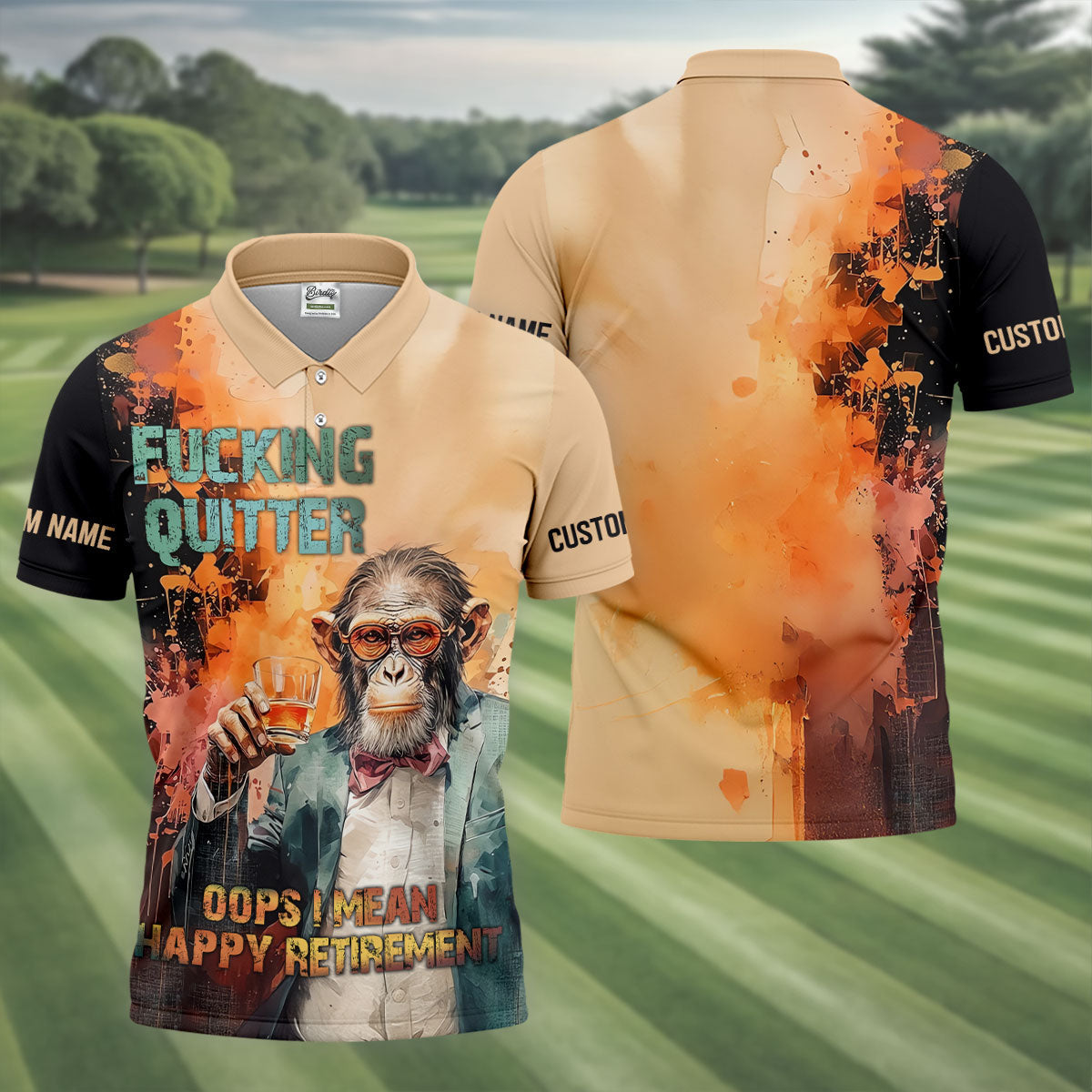 Funny Monkey Happy Retirement Golf Polo Shirt, Golf Polo Shirts For Men, Printed Golf Shirts