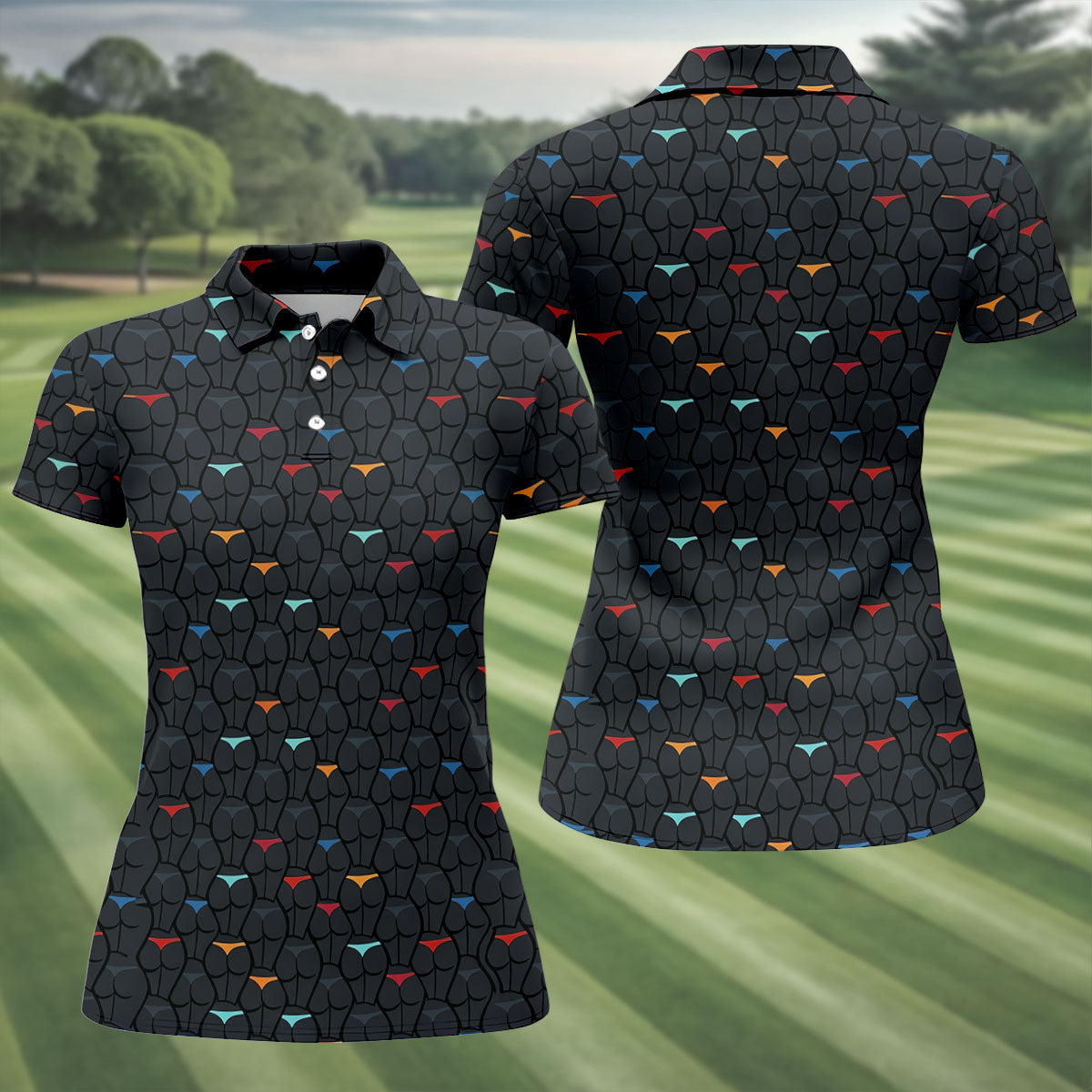 Funny Colorful Panty Butt Pattern Golf Polo Shirt, Women's Golf Polo, Golf Shirts For Women