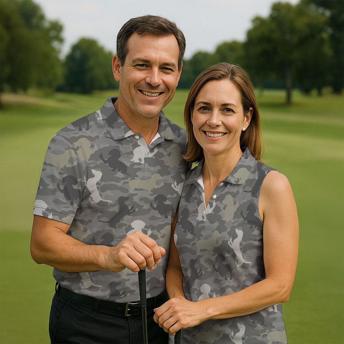 Grey Camo Poodle Dog Pattern Golf Shirt, Mens Polo Shirt, Golf Shirts For Men, Performance Golf Shirt