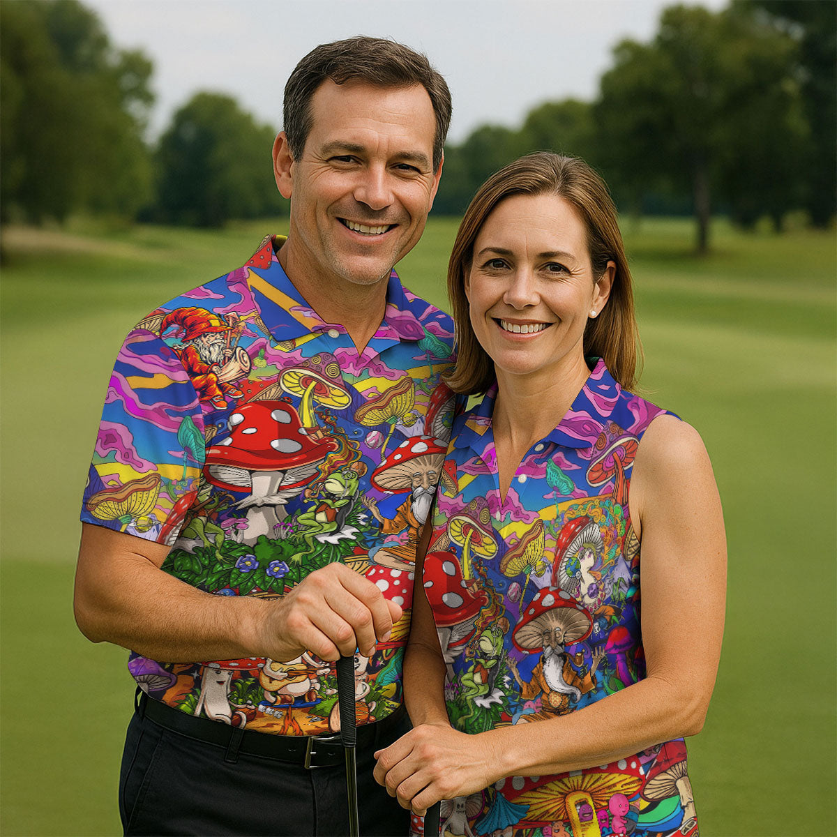 Psychedelic Mushroom Forest Fantasy Golf Polo, Hawaiian Golf Shirt, Golf Polo Shirts For Men