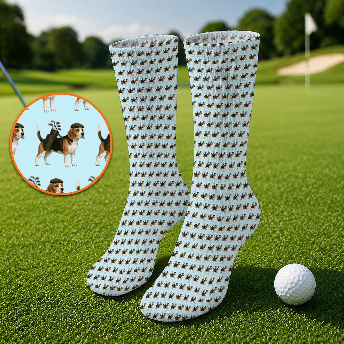 Classic Beagle Pattern Golf Socks, Beagle Dog Golf Sock, Crazy Golf Gift For Golfer