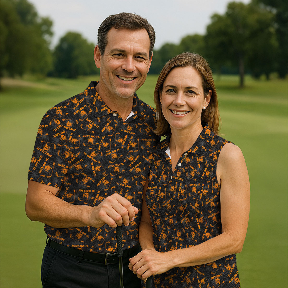 Horror Character Spider Web Pattern Halloween Polo Shirt, Men's Golf Shirt, Hawaiian Golf Shirt