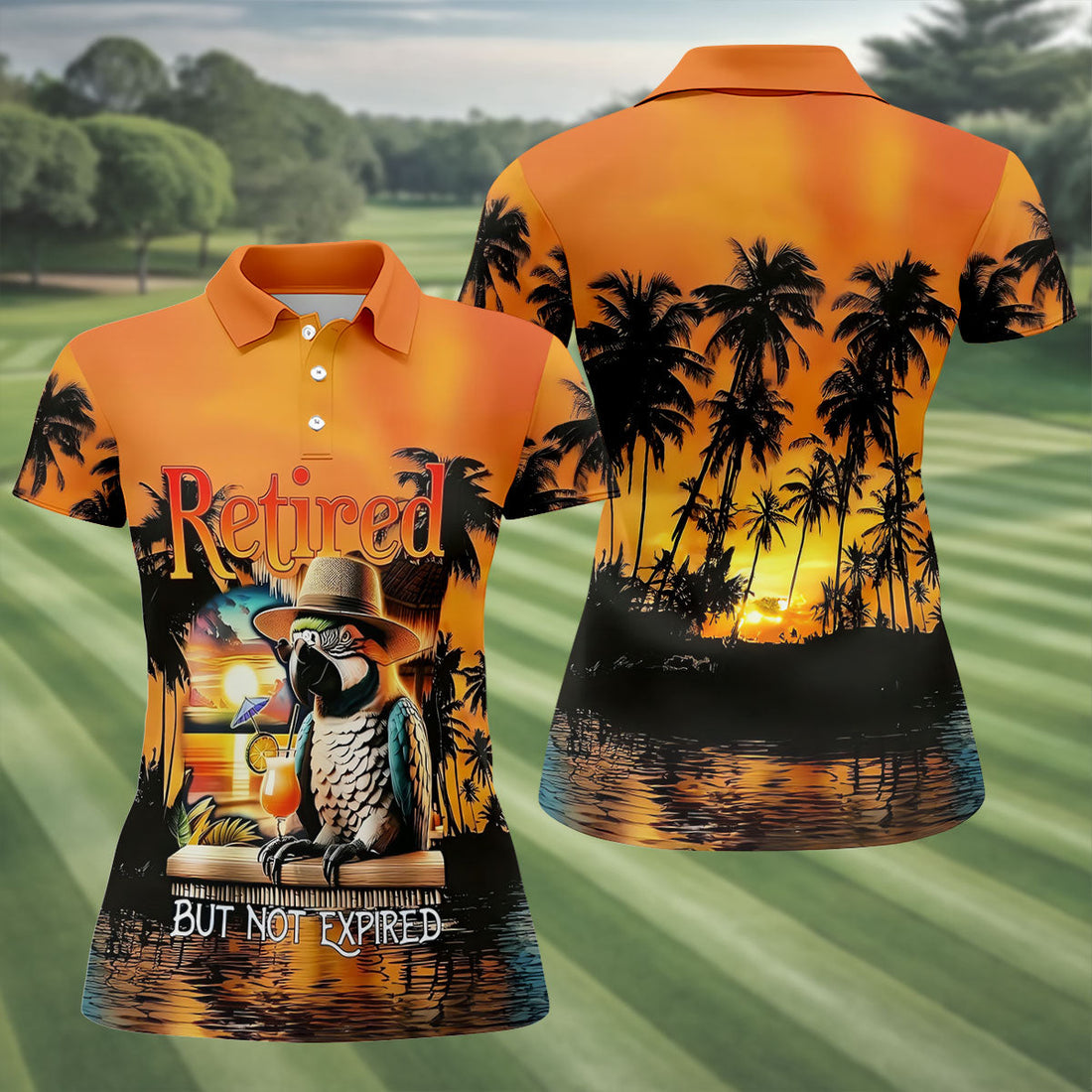 Funny Retirement Parrot Beach Vacation Golf Shirt, Golf Polo For Women, Printed Golf Shirt