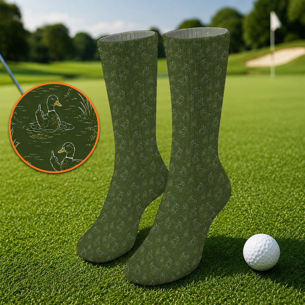 Funny Duck Hunting Golf Socks, Vintage Waterfowl Pattern Golf Sock, Golf Gift For Golfer