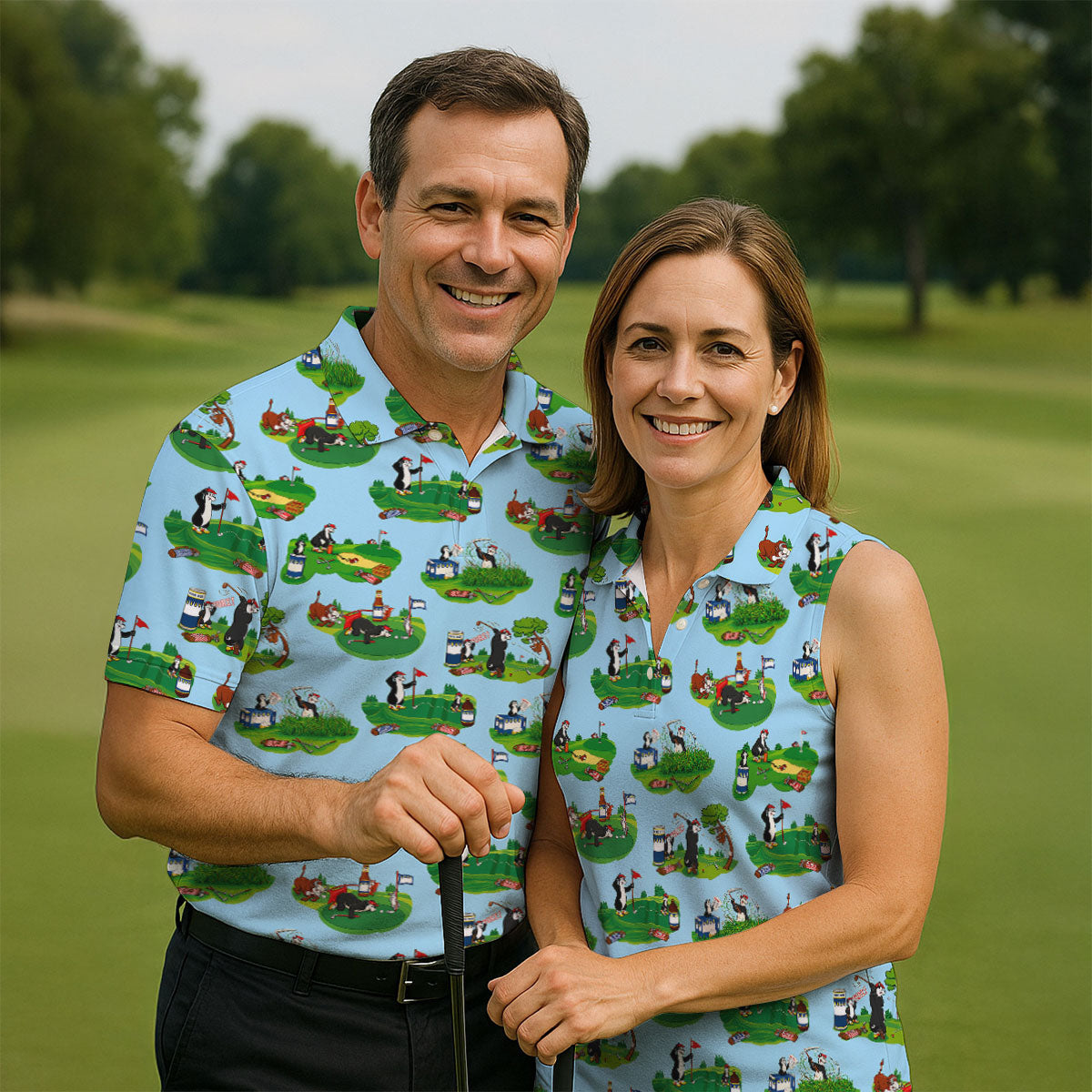Funny Golf Gopher Cartoon Pattern Golf Polo Shirt, Women's Golf Tops, Ladies Golf Shirts