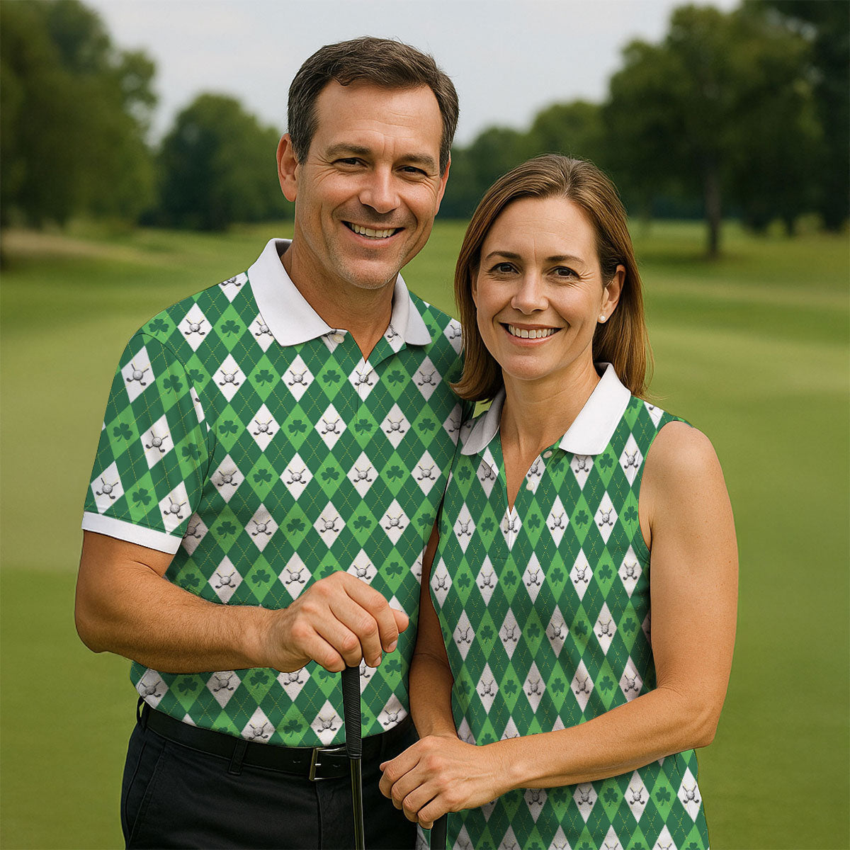 St Patrick's Day Shamrock Argyle Pattern Green And White Argyle Golf Shirt, Polo Shirts For Men, Golf Shirts For Men