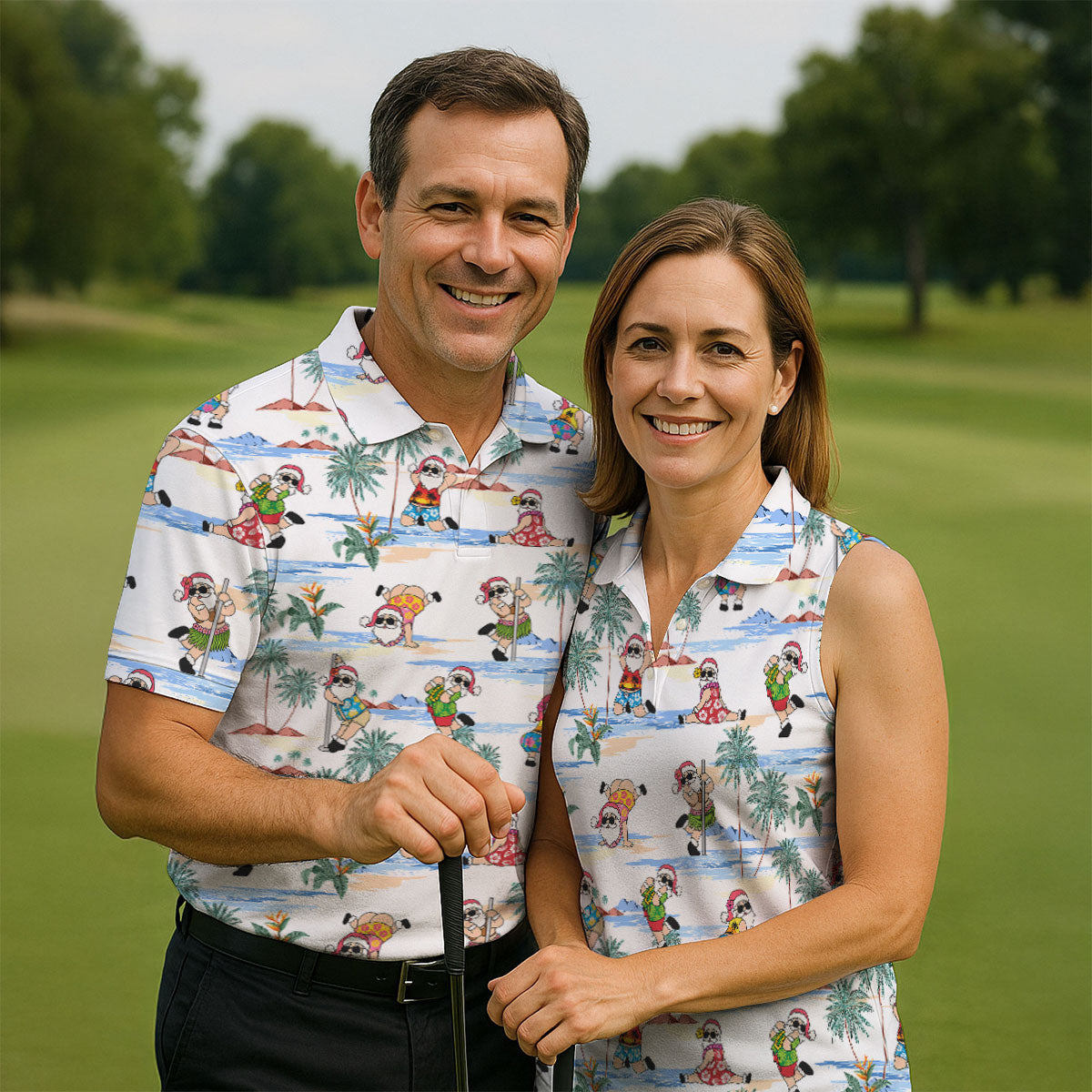 Beach Party Santa Christmas Golf Shirt, Men's Golf Shirt, Printed Golf Shirts, Hawaiian Golf Shirt