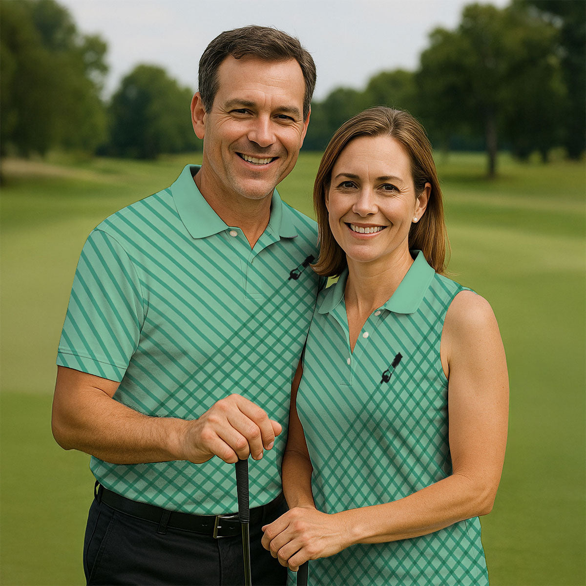 Turf Dad Lawn Mower Logo Cross Pattern Father's Day Golf Shirt, Dad Golf Shirt, Golf Gift For Dad