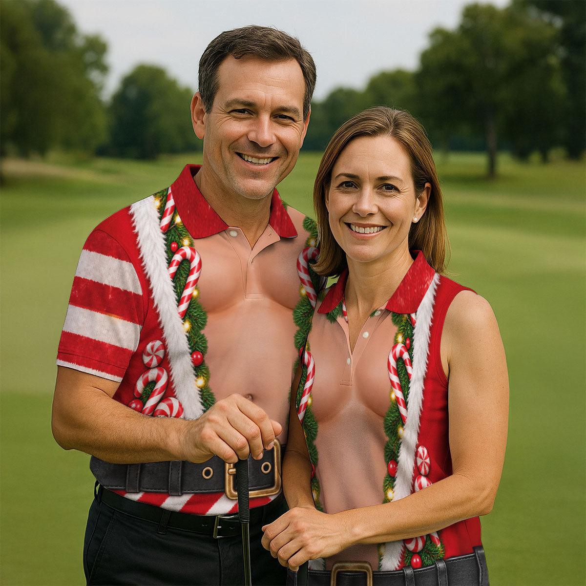 Christmas Candy Cane Santa Suit Polo Shirt, Mens Golf Shirts, Golf Apparel For Men