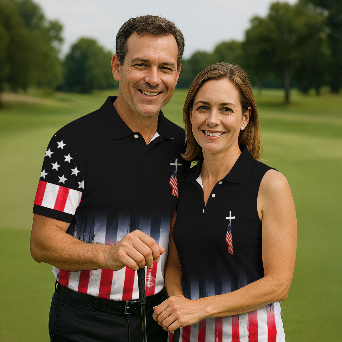 250 Years Of Blessing Faith Cross American Flag Golf Shirt, Patriotic 4th Of July Golf Shirts For Men