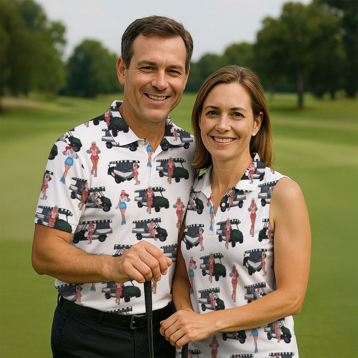 Golf Cart Girls Pattern Golf Polo Shirt, Hawaiian Golf Shirt, Mens Golf Apparel