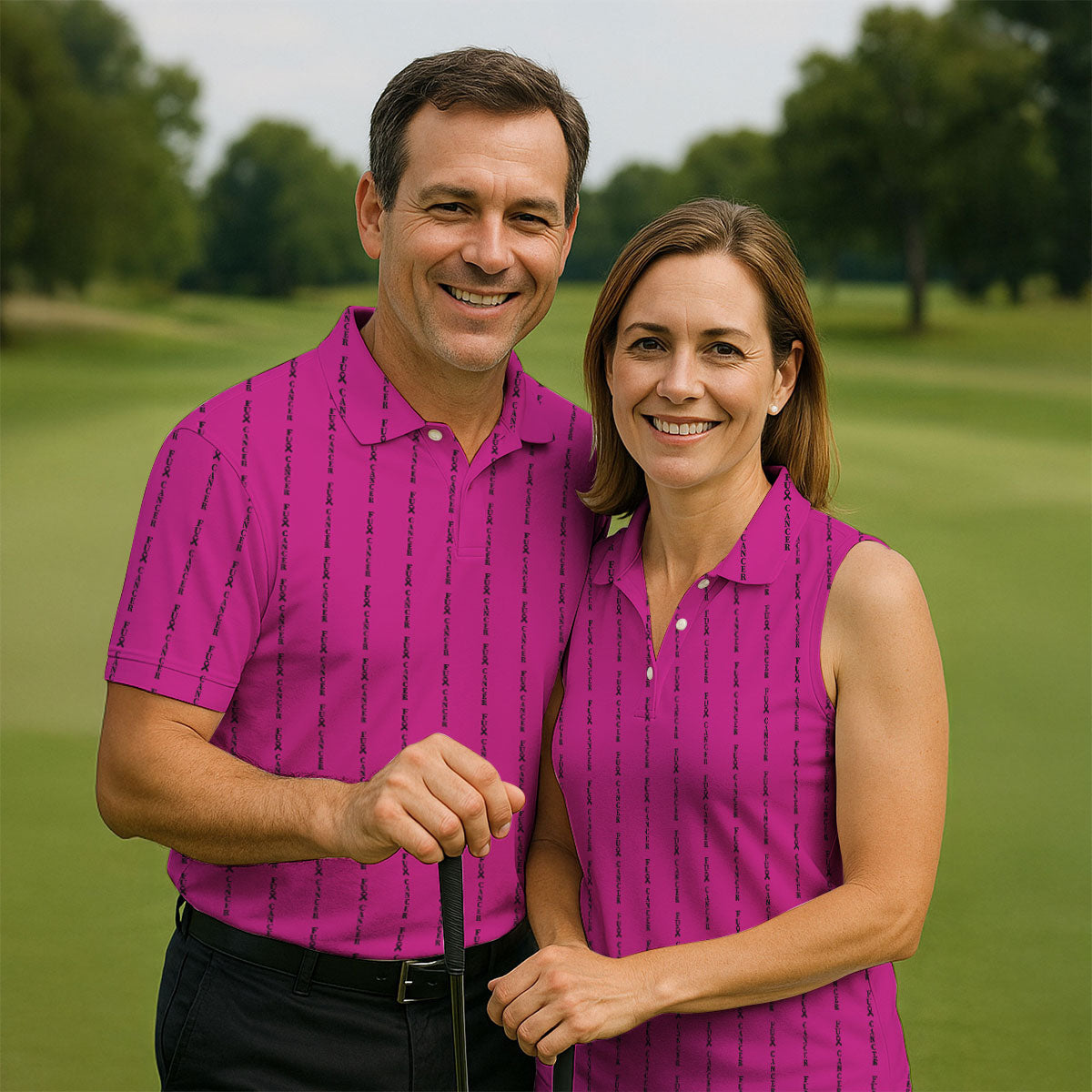 Fcancer Men's Golf Shirt, Breast Cancer Awareness Shirt, Pink Golf Shirt, Golf Shirts For Men