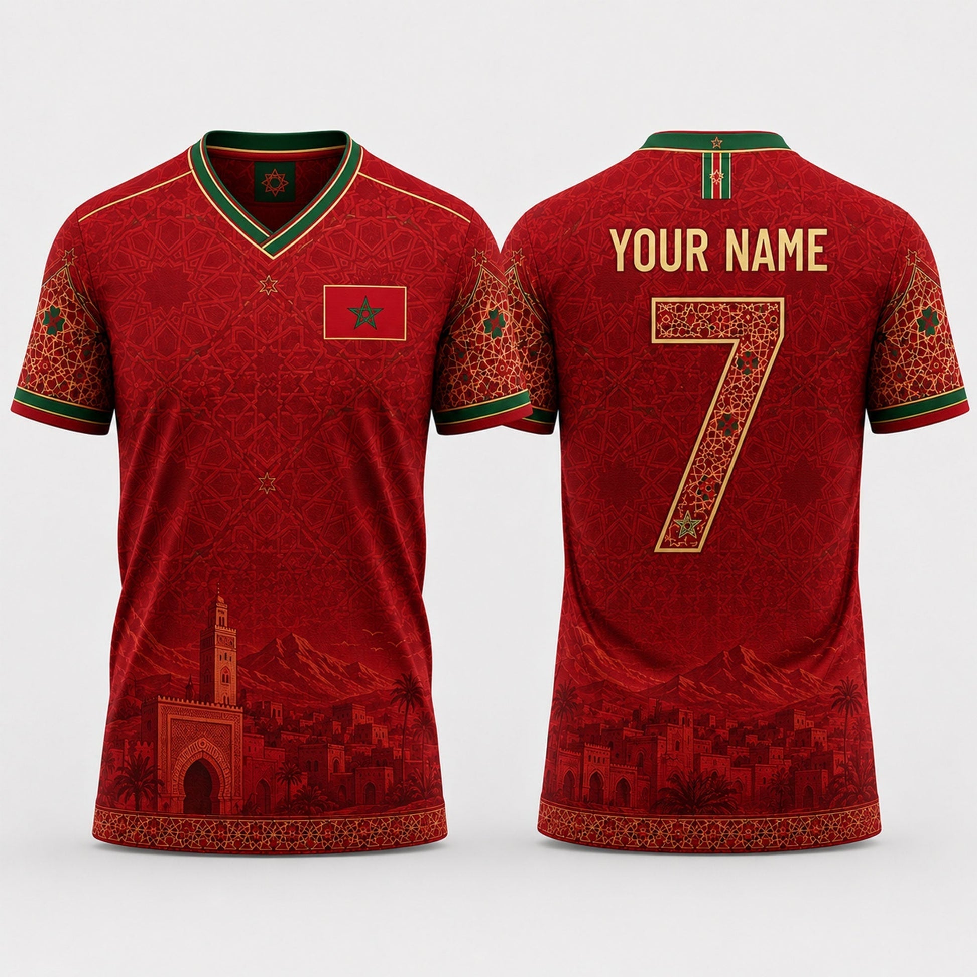 Moroccan Fooball Shirt, Moroccan Zellige Tile V-Neck For Men Football Lover, Father's Day Presents