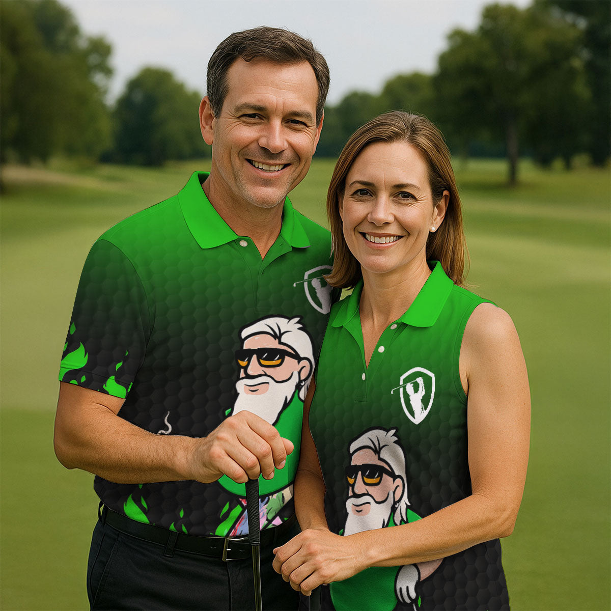 Cool Bearded Golfer Cartoon Men's Golf Shirt, Golf Polo Shirts For Men, Printed Golf Shirts