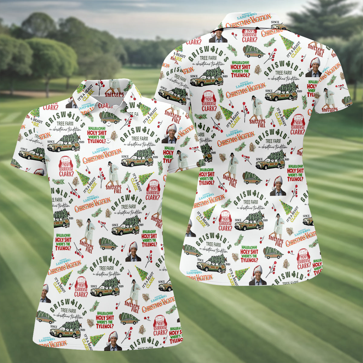 Tree Farm Christmas Golf Shirt, White Polo Women, Fun Women's Golf Shirts, Ladies Golf Polos