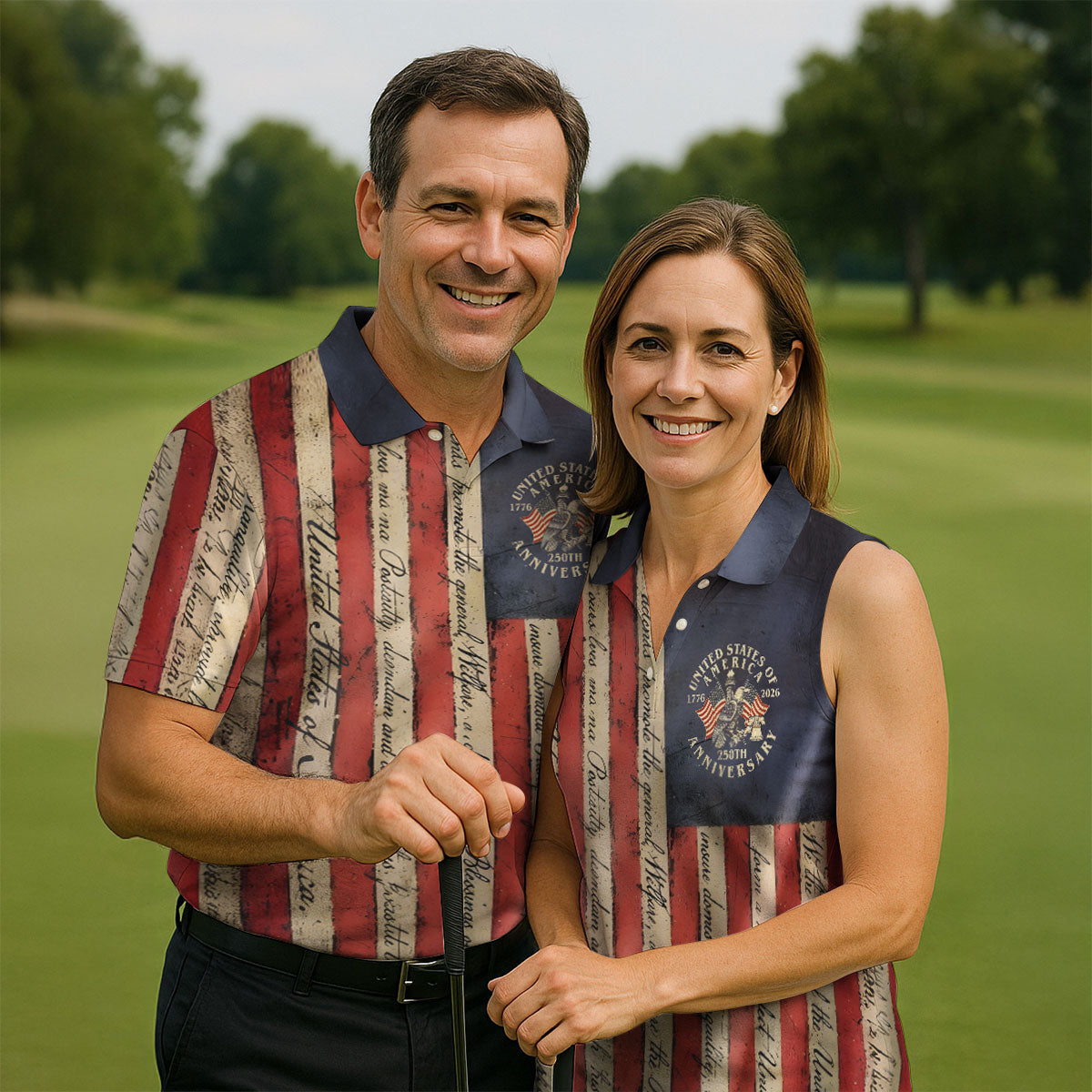 USA 250th Anniversary Distressed Flag Patriotic Golf Shirt, 4th Of July Golf Shirts For Men
