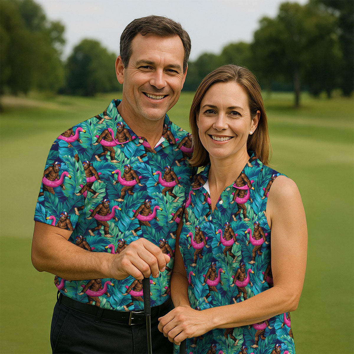 Tropical Flamingo Bigfoot Golf Shirt, 250 Years 4th Of July Patriotic Golf Shirt For Women
