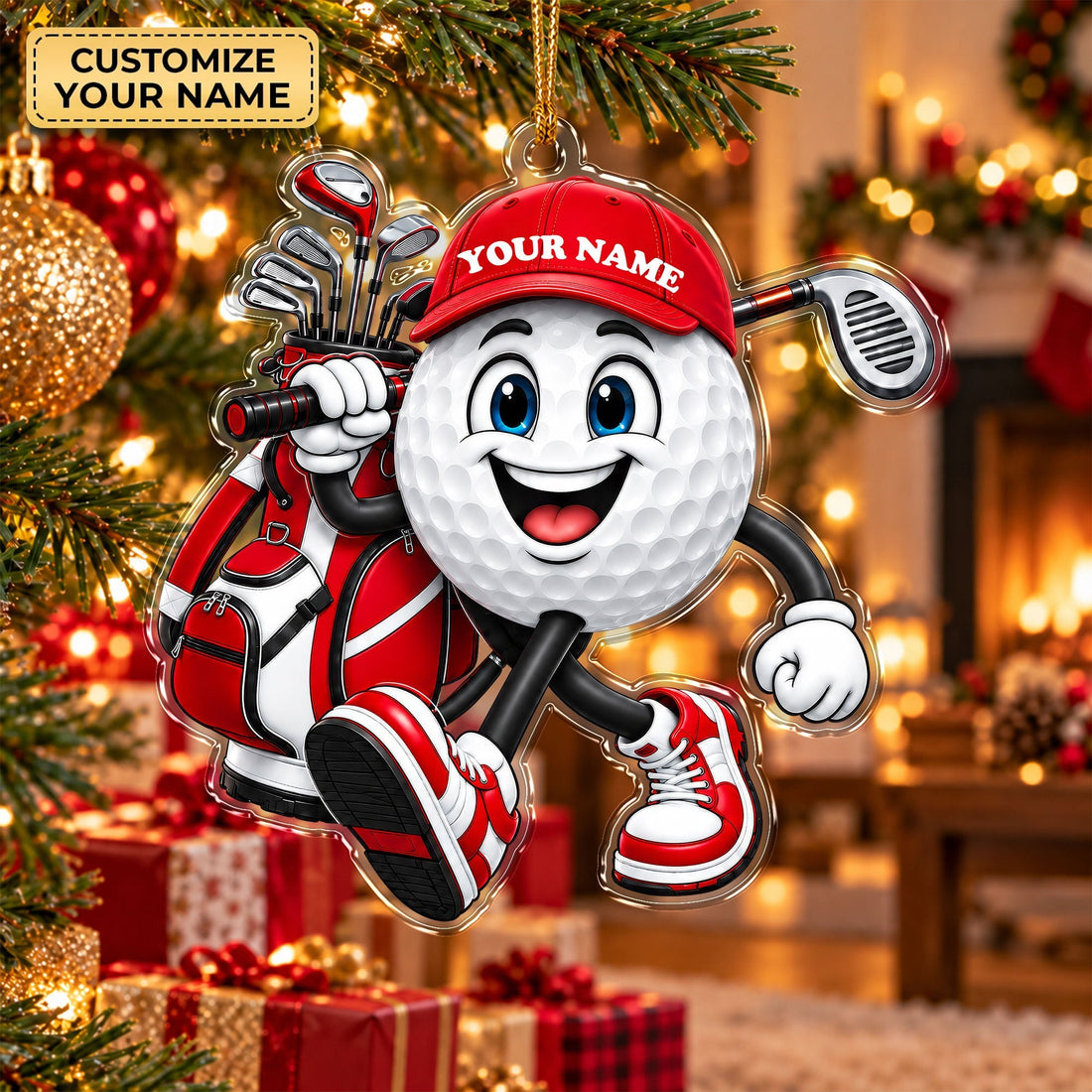Custom Name Golf Ball And Club Acrylic Ornament, Golf Gifts, Christmas Decorations