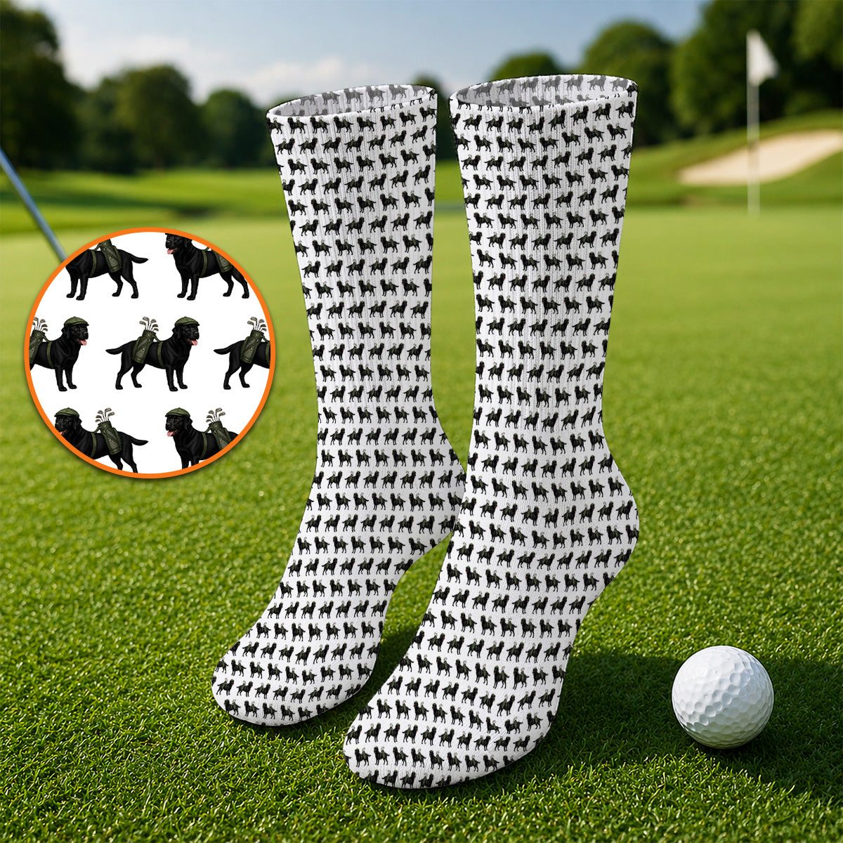 Black Lab Pattern Golf Socks, Crazy Labrador Golf Sock, Golf Gift For Golfer