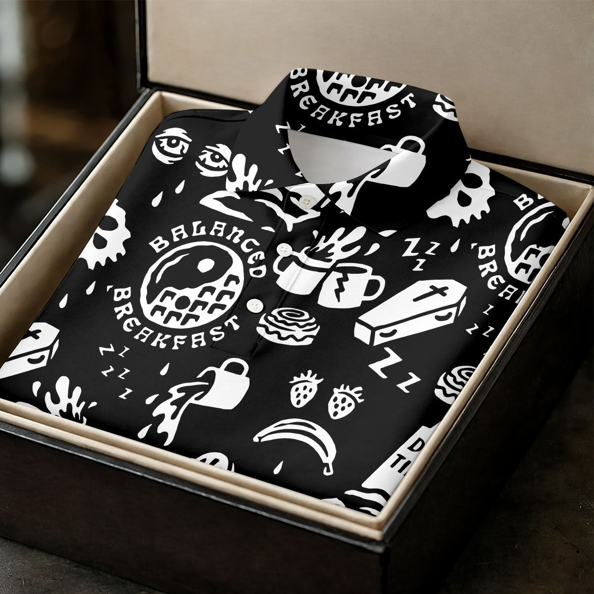 Dead Tired Coffee Breakfast Pattern Golf Shirt, Women's Golf Tops, Golf Shirts For Women