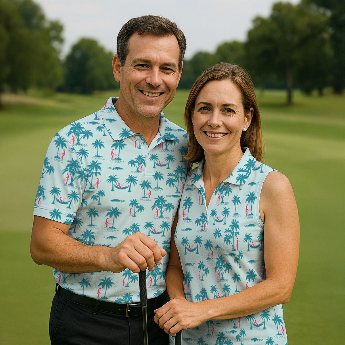 Tropical Beach Golf Paradise Polo Shirt, Golf Polo Shirts For Men, Printed Golf Shirts