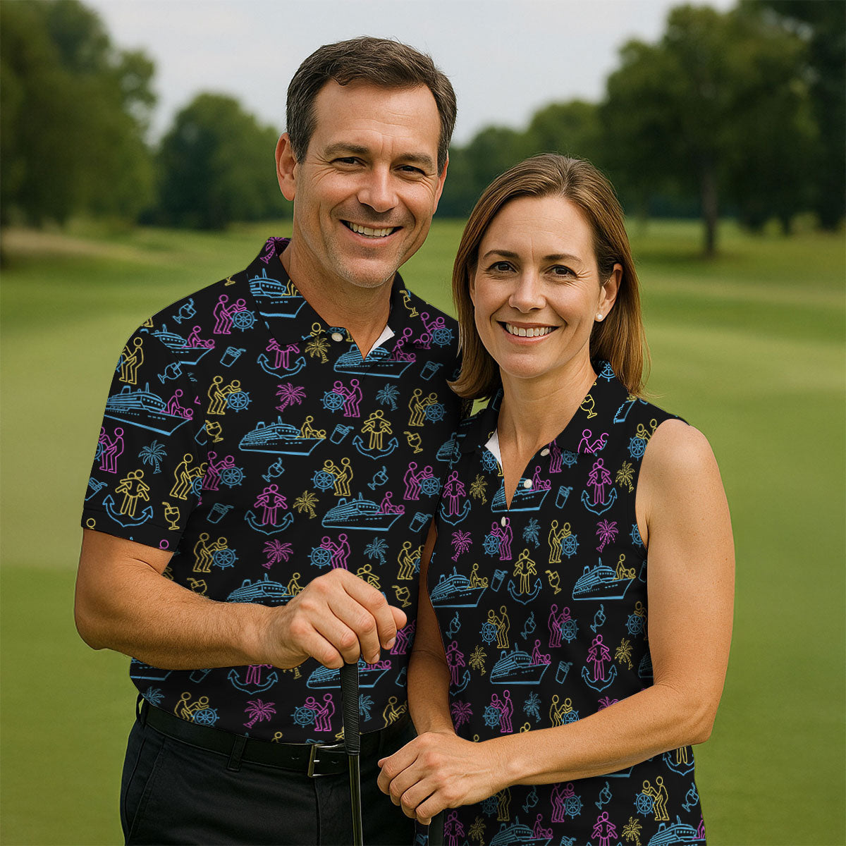 Funny Adult Cruise Vacation Pattern Polo Shirt, Mens Golf Polo, Printed Golf Shirts