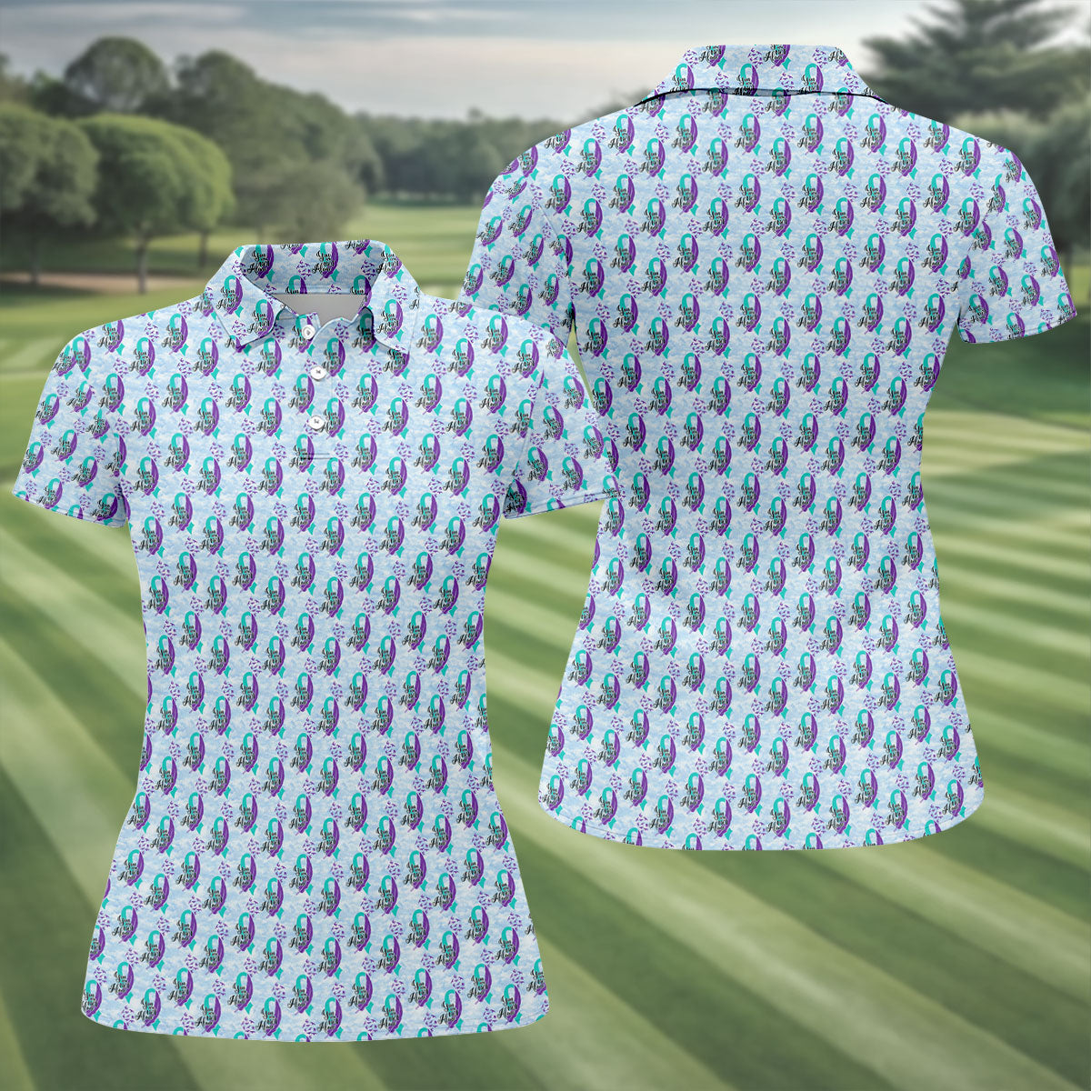 You Are Not Alone Suicide Awareness Ribbon Pattern Women’s Golf Polo, Ladies Golf Shirts