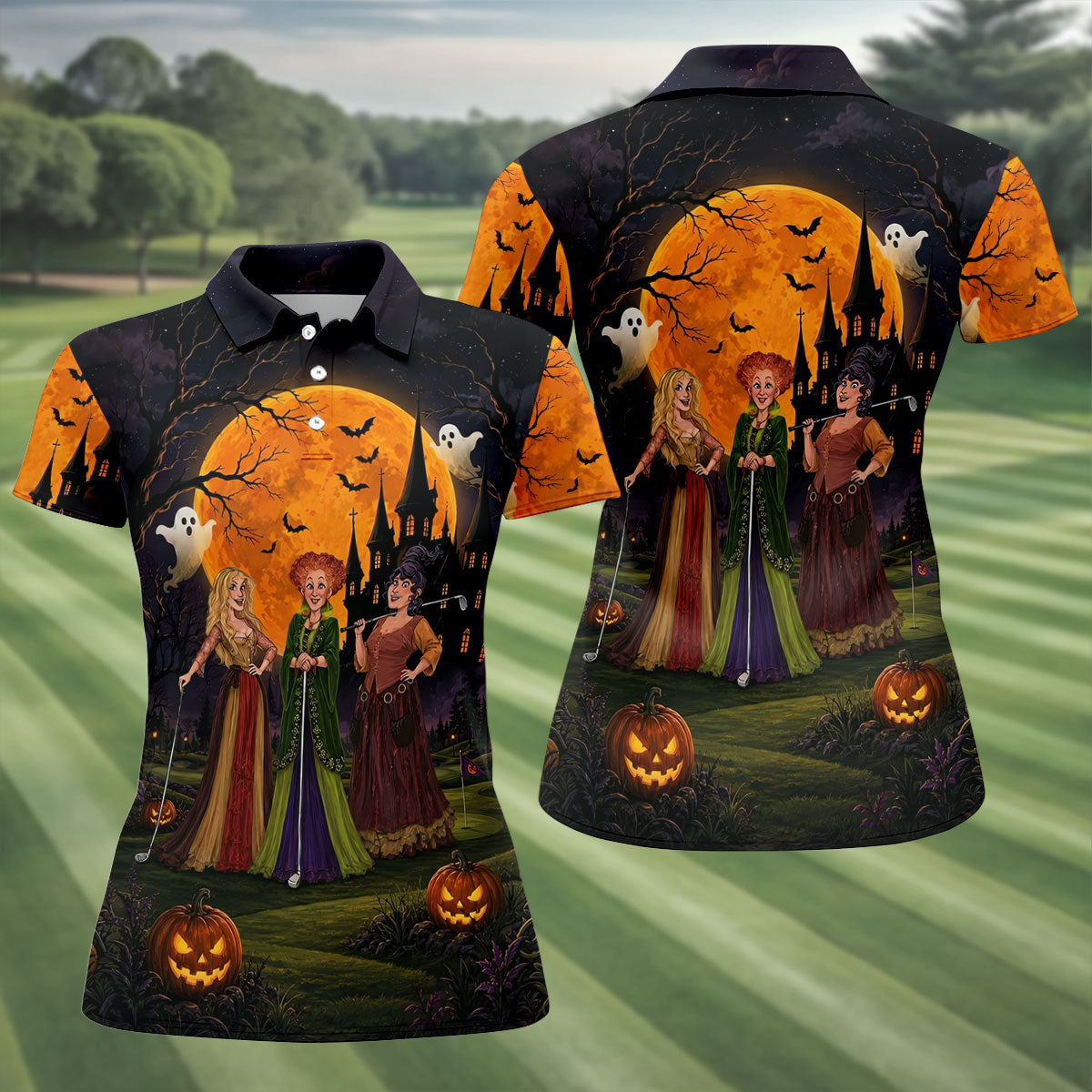 Three Witches Horror Character Golf Polo Shirt, Halloween Costume, Golf Shirts For Women