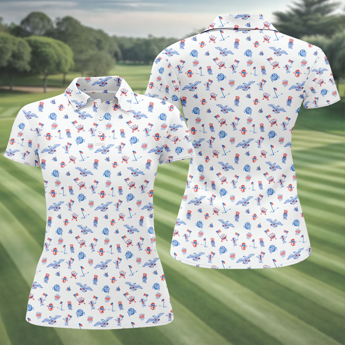 Funny Uncle Sam Eagle Golf Flag All-Over Print 4th of July, 250 Years USA Patriotic Golf Shirt, 4th Of July Golf Shirt, Golf Tops For Women, Golfing Apparel