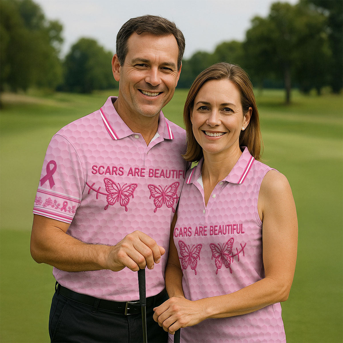 Scars Are Beautiful Butterfly Breast Cancer Golf Polo Shirt, Women’s Golf Tops, Ladies Golf Shirt