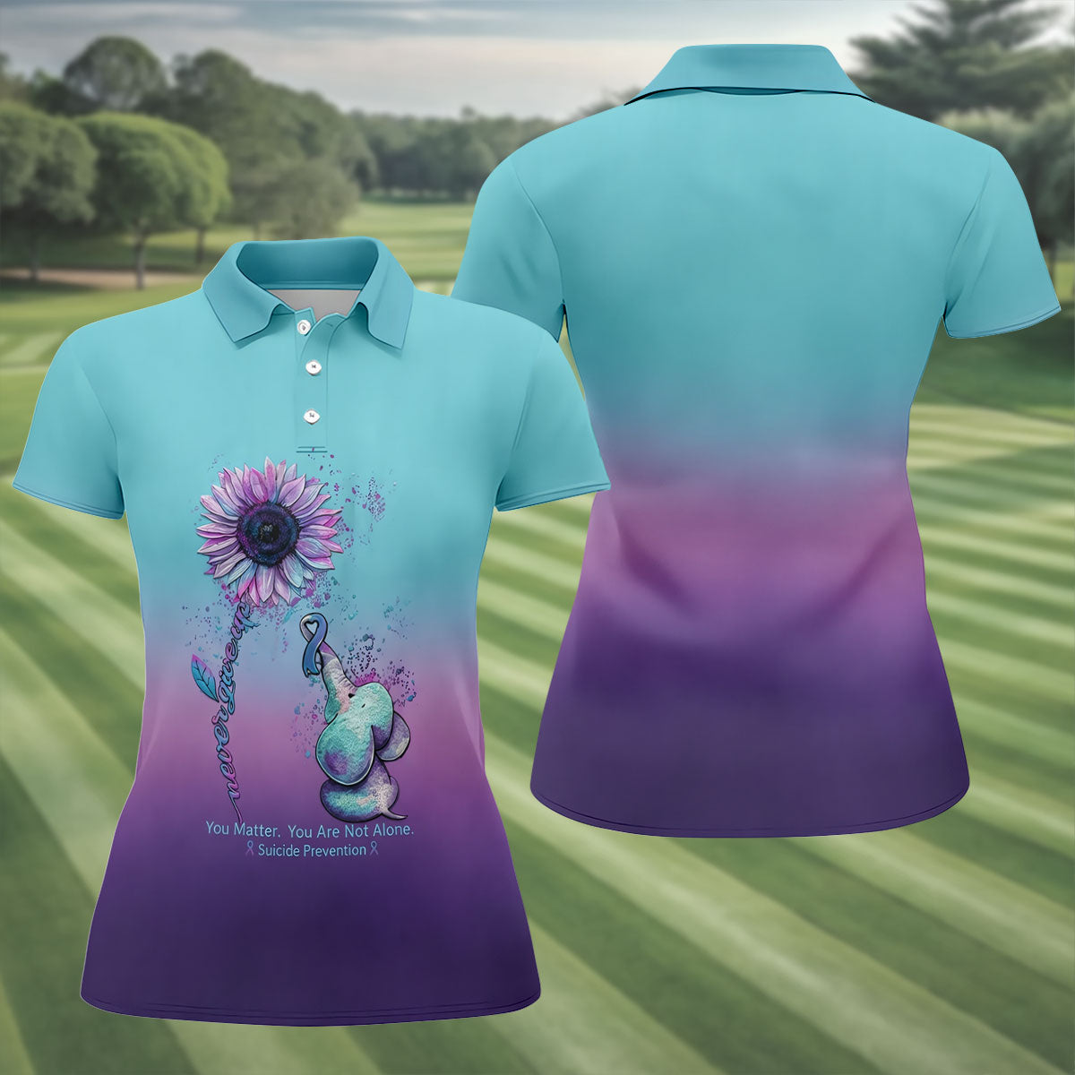 Never Give Up Elephant Sunflower Suicide Prevention Golf Shirts For Women, Ladies Golf Top