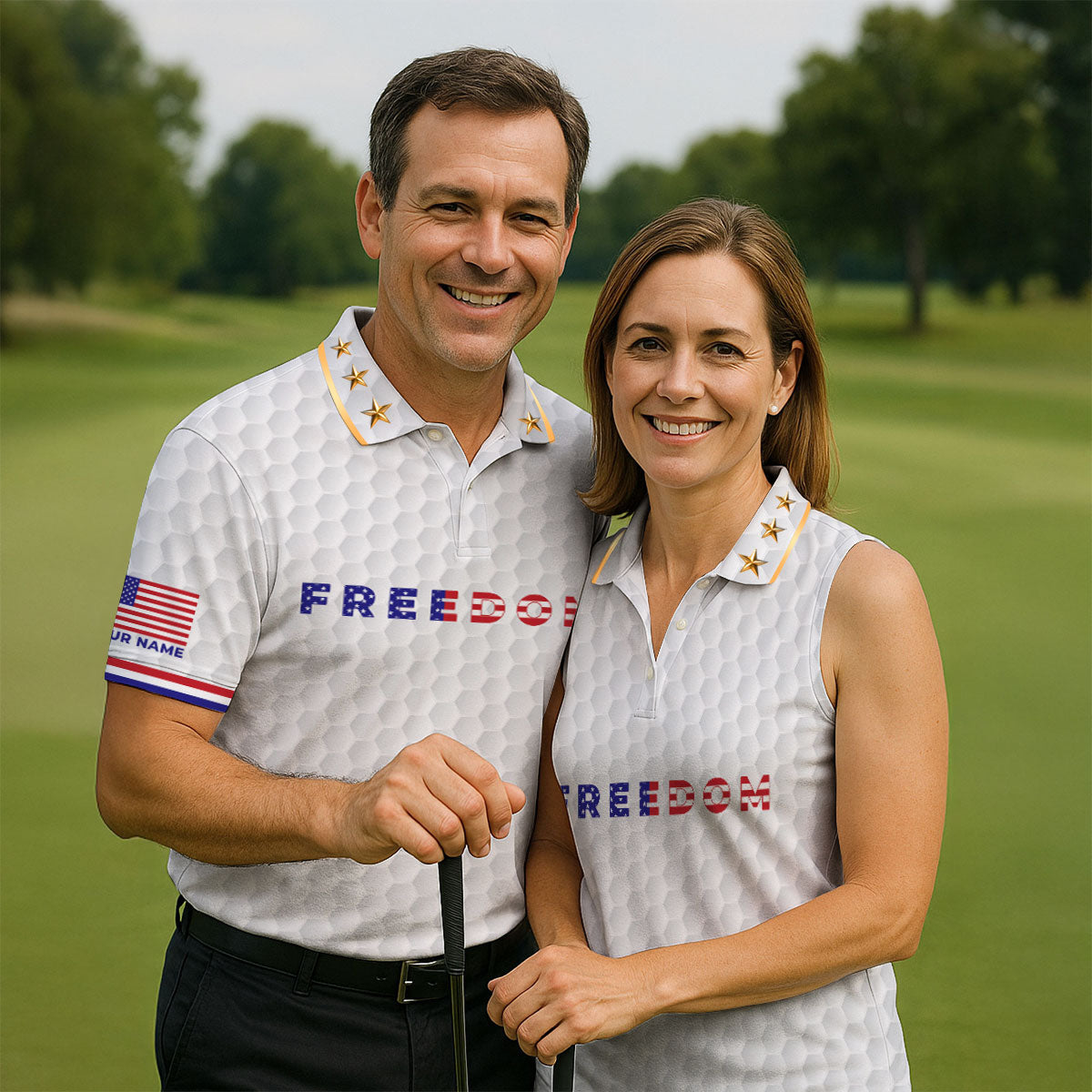 Freedom American Bald Eagle 250th Anniversary White Golf Shirt, Patriotic 4th Of July Golf Shirts For Men