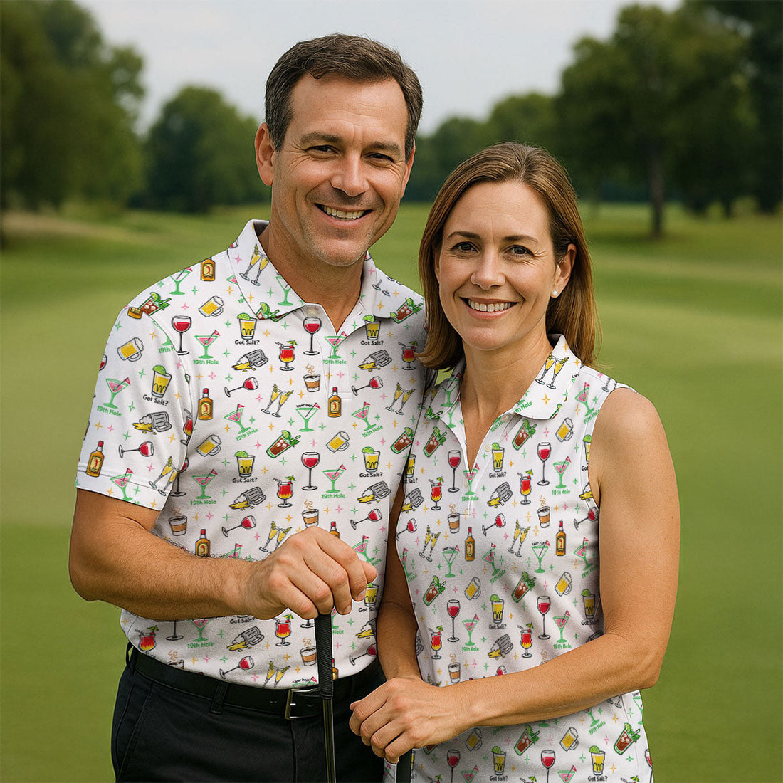 19th Hole Cocktail Drinks Pattern Golf Shirt, Mens Golf Polo, Printed Golf Shirts
