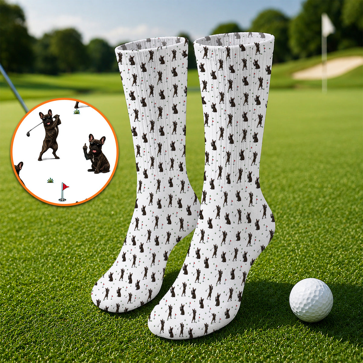 Frenchie Golf Sock, French Bulldog Pattern Socks, Funny Golf Gift For Golfer