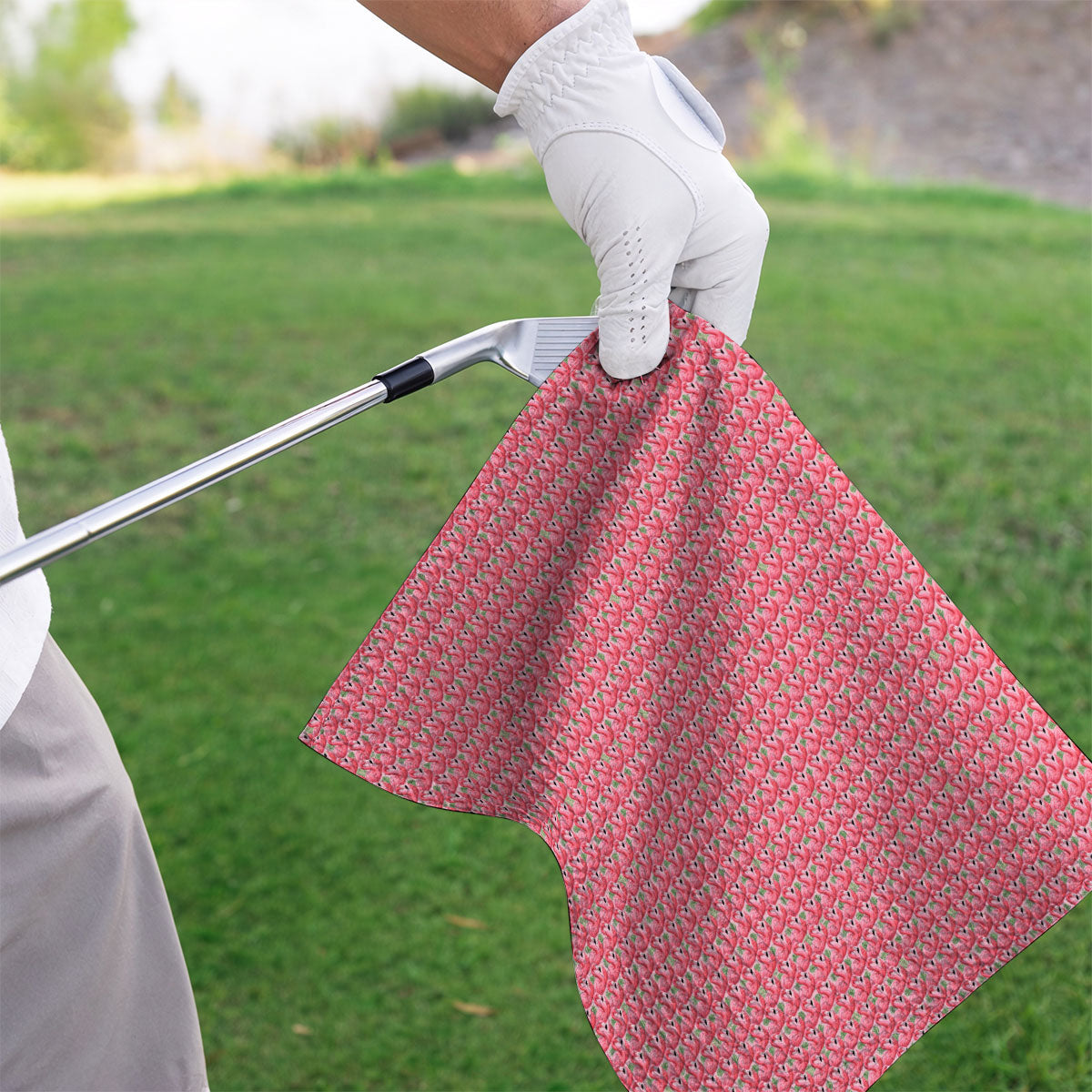 Crazy Flamingo Golf Towel, Pink Tropical Pattern Golf Towels, Funny Golf Gift For Golfer