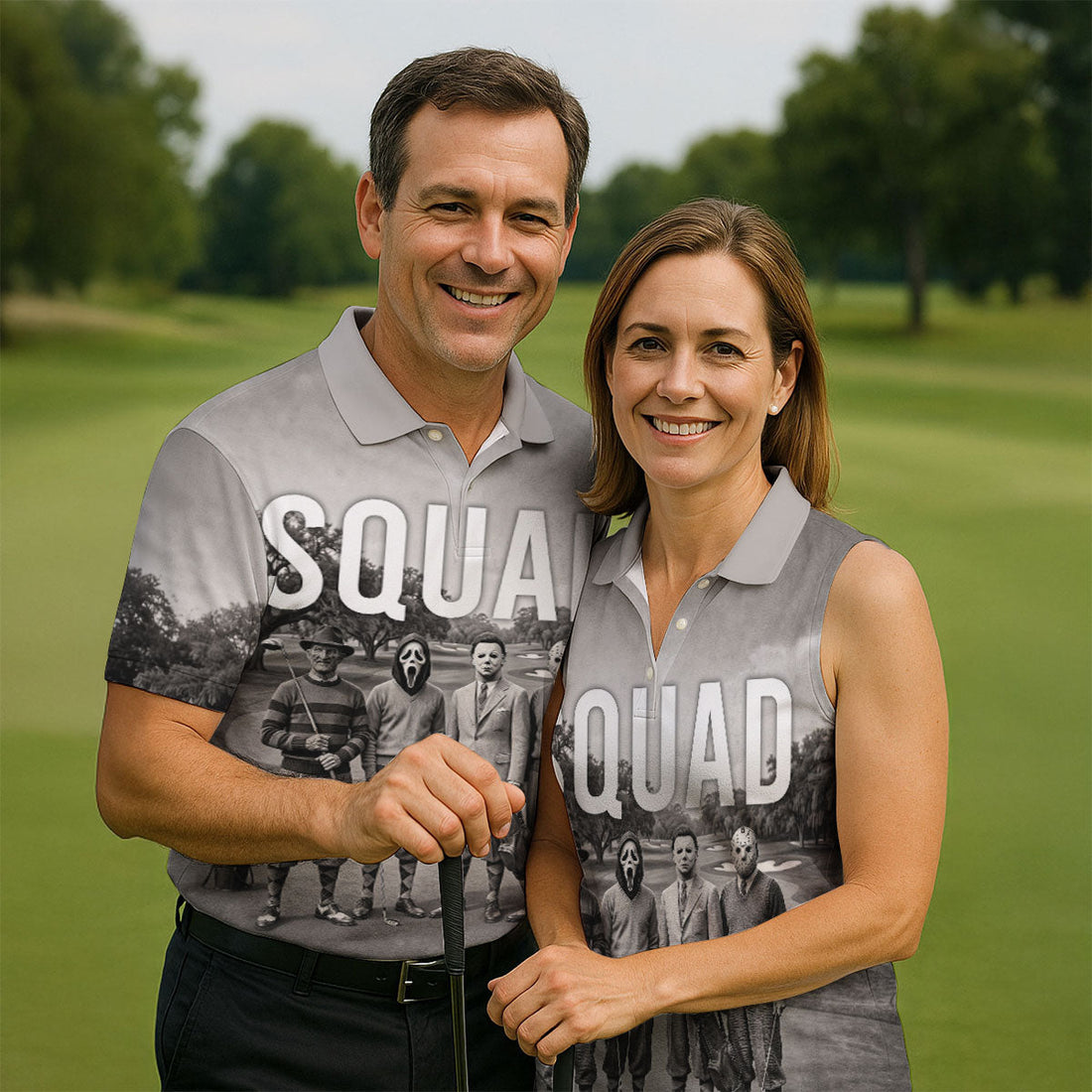 Horror Golfer Squad Halloween Golf Polo Shirt, Golf Shirts For Men, Printed Golf Shirts