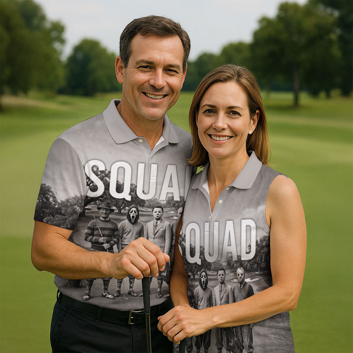 Horror Golfer Squad Halloween Golf Polo Shirt, Golf Shirts For Men, Printed Golf Shirts