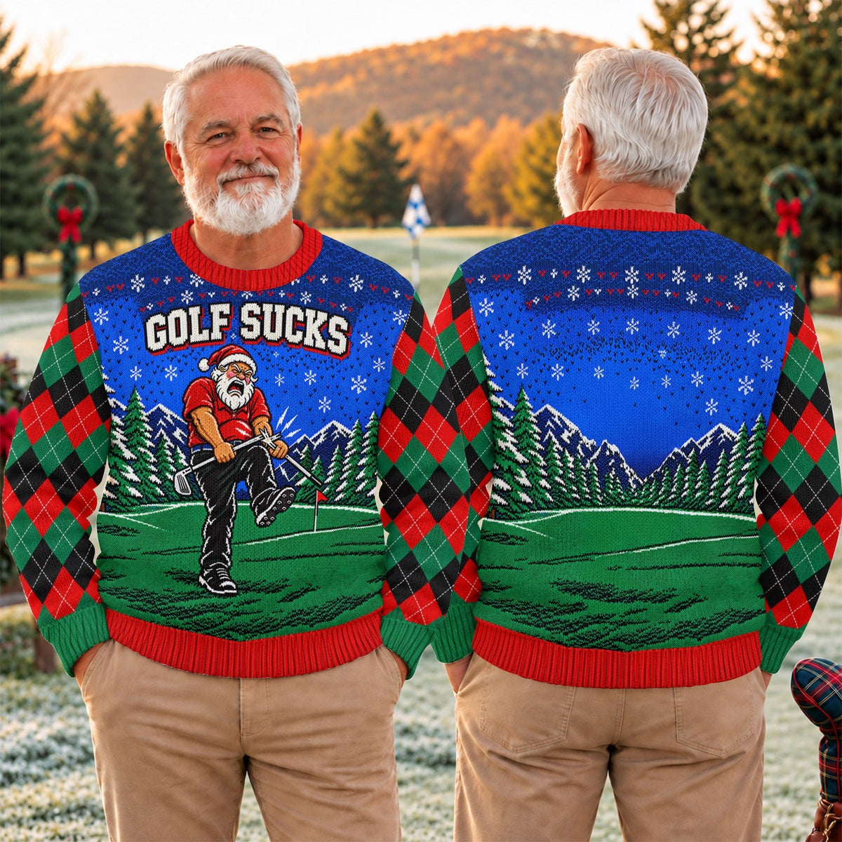 Golf Sucks Angry Santa Ugly Christmas Sweater, Funny Christmas Gifts, Golf Apparel