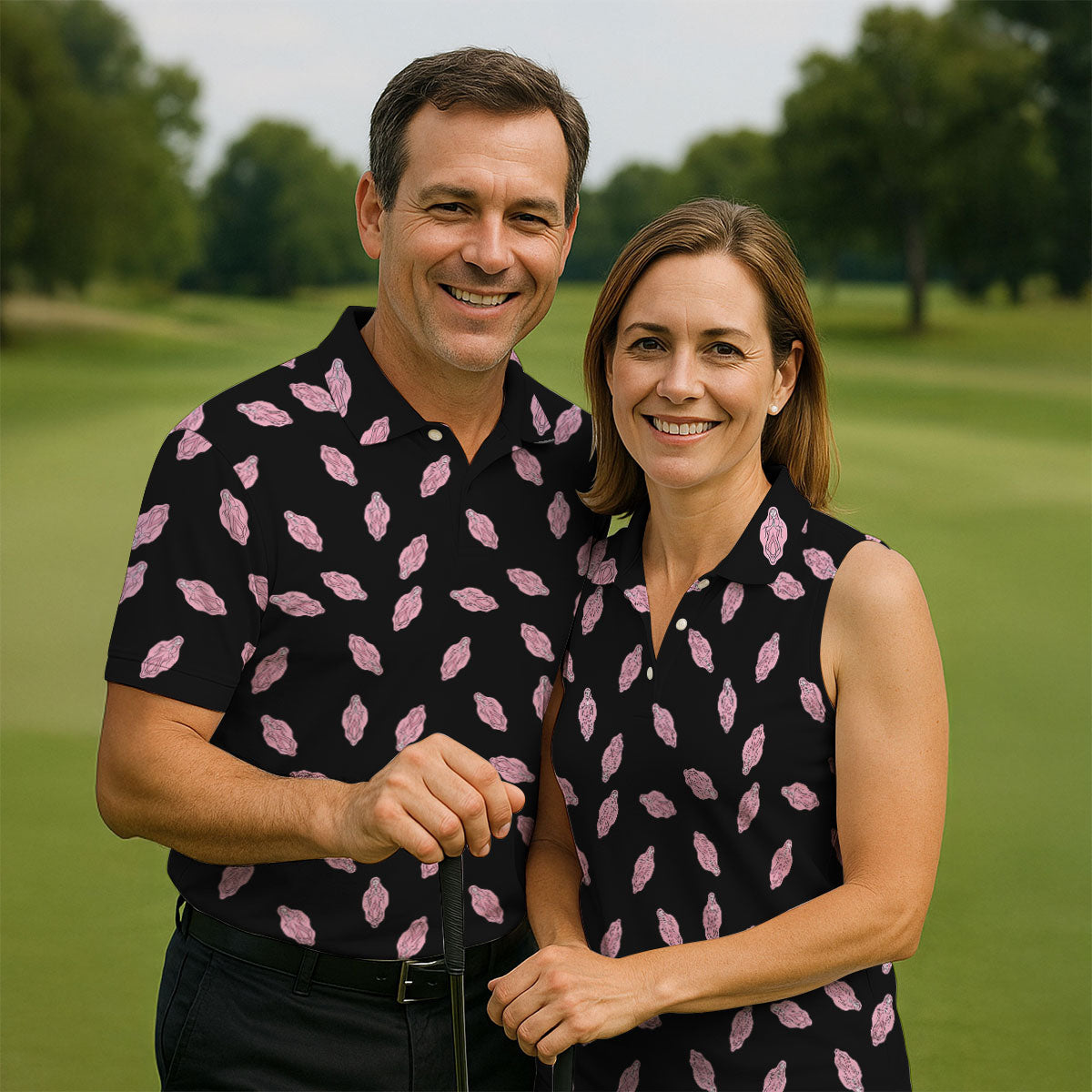 Funny Pink Adult Humor Pattern Polo Shirt, Mens Golf Polo, Golf Polo Shirts For Men
