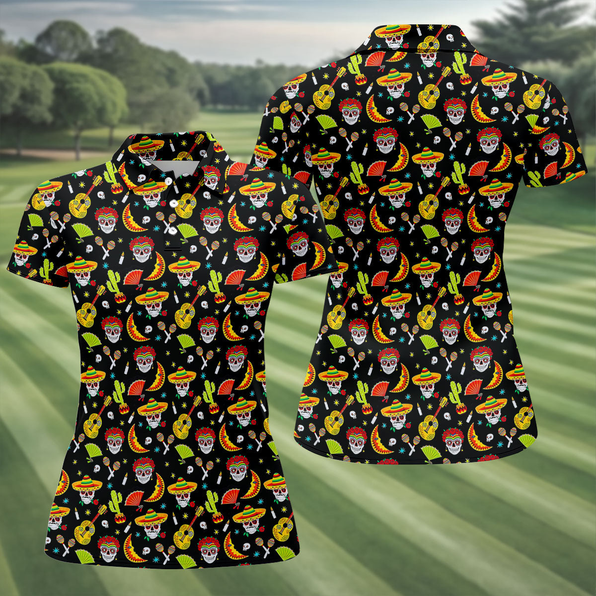Day Of The Dead Mexican Symbols Cinco De Mayo Celebration Fiesta Themed Golf Shirt For Women