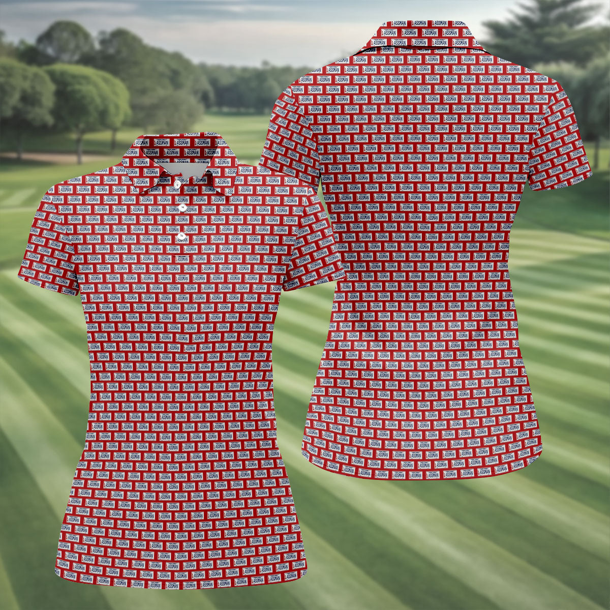 Red New York Assman Pattern Polo Shirt, Ladies Golf Shirts, Hawaiian Golf Shirt, Women’s Golf Apparel