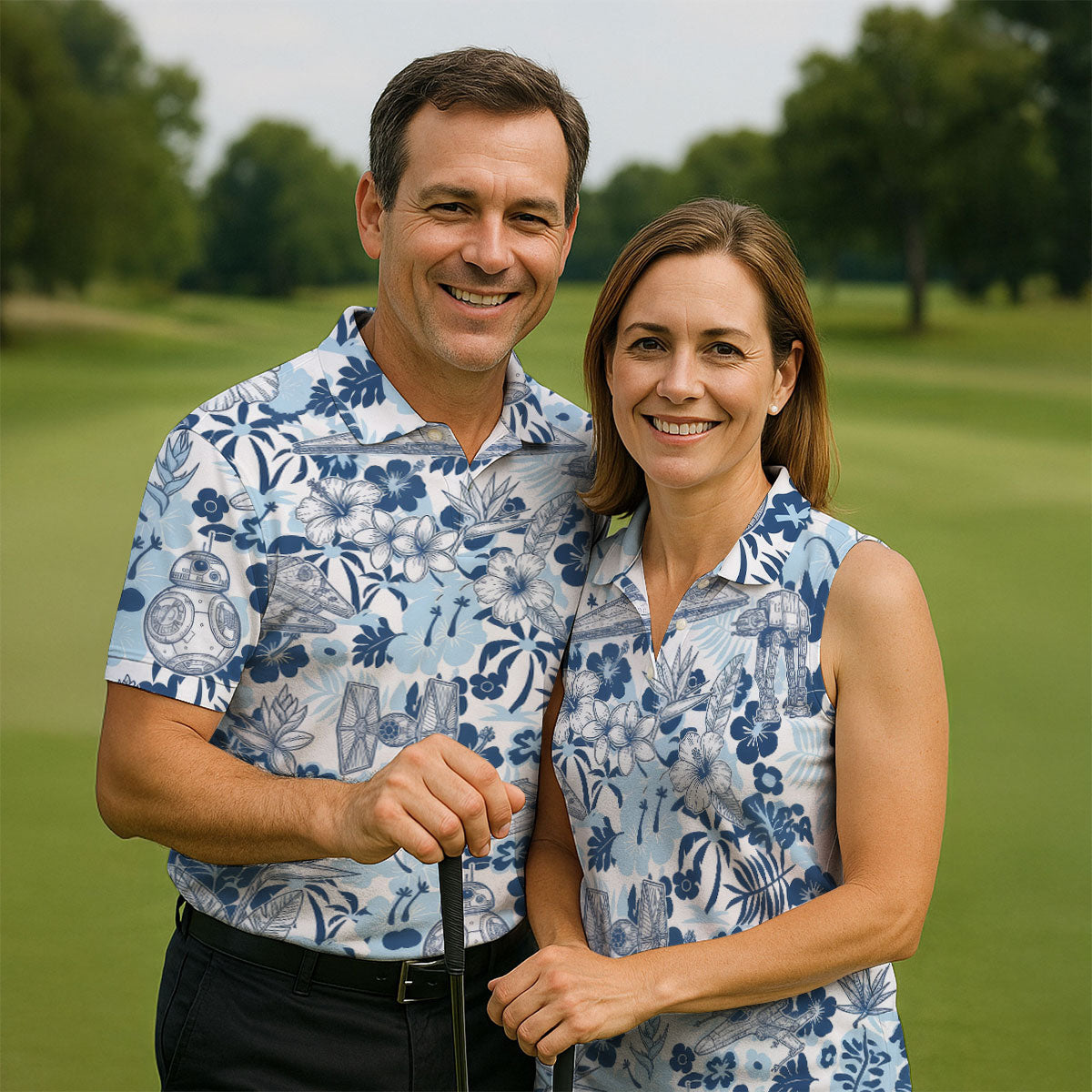 Retro Spacecraft Hawaiian Golf Polo Shirt, Men's Golf Shirt, Printed Golf Shirts