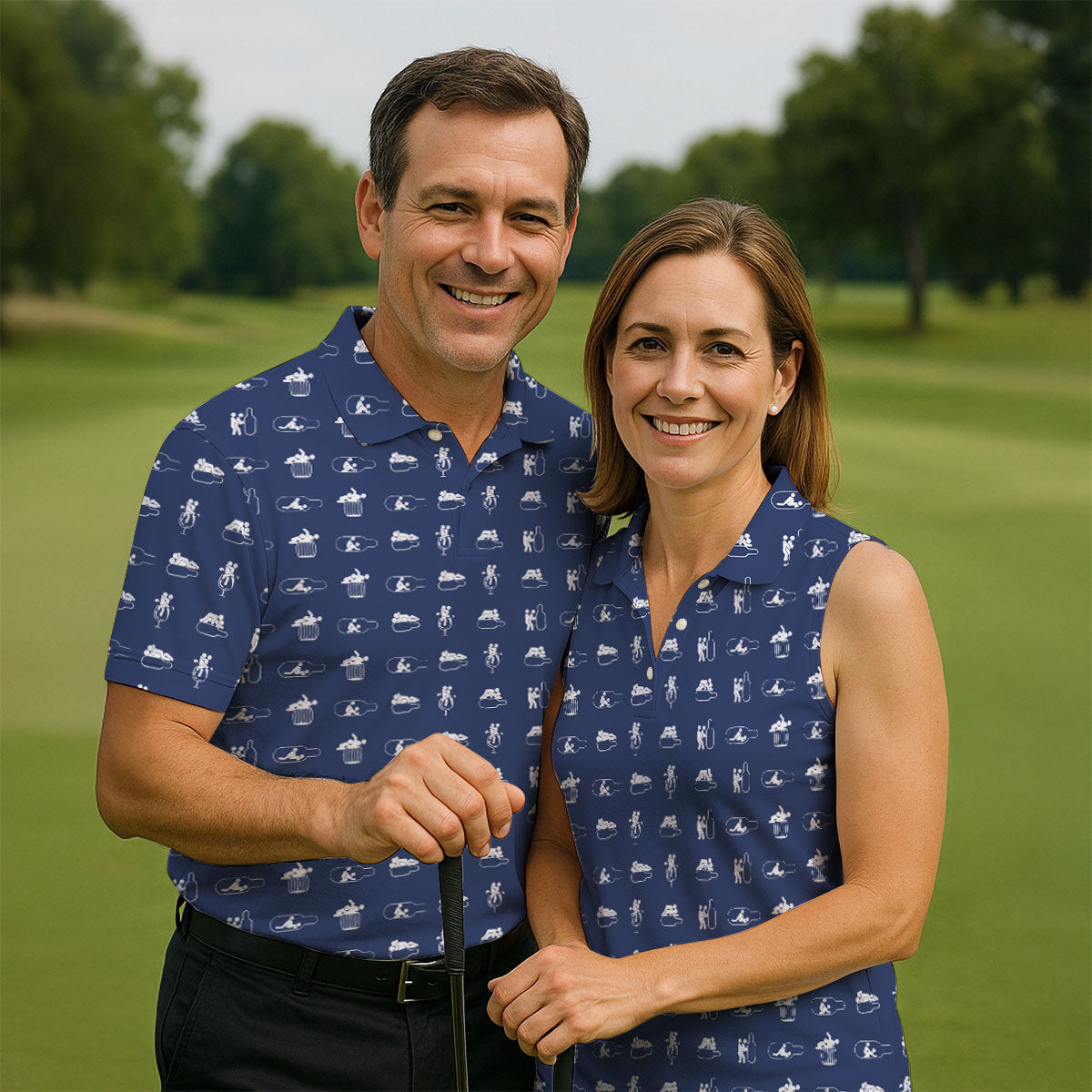Navy Funny Adult Drinking Pattern Golf Polo Shirt, Men's Golf Shirt, Mens Golf Shirts