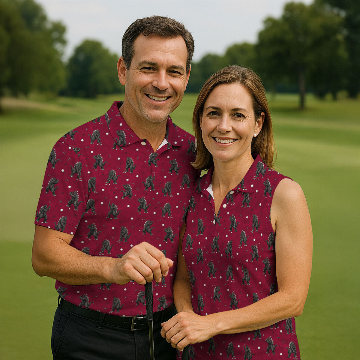 Funny Giant Monster Golf Pattern Polo Shirt, Mens Golf Polo, Golf Shirts For Men