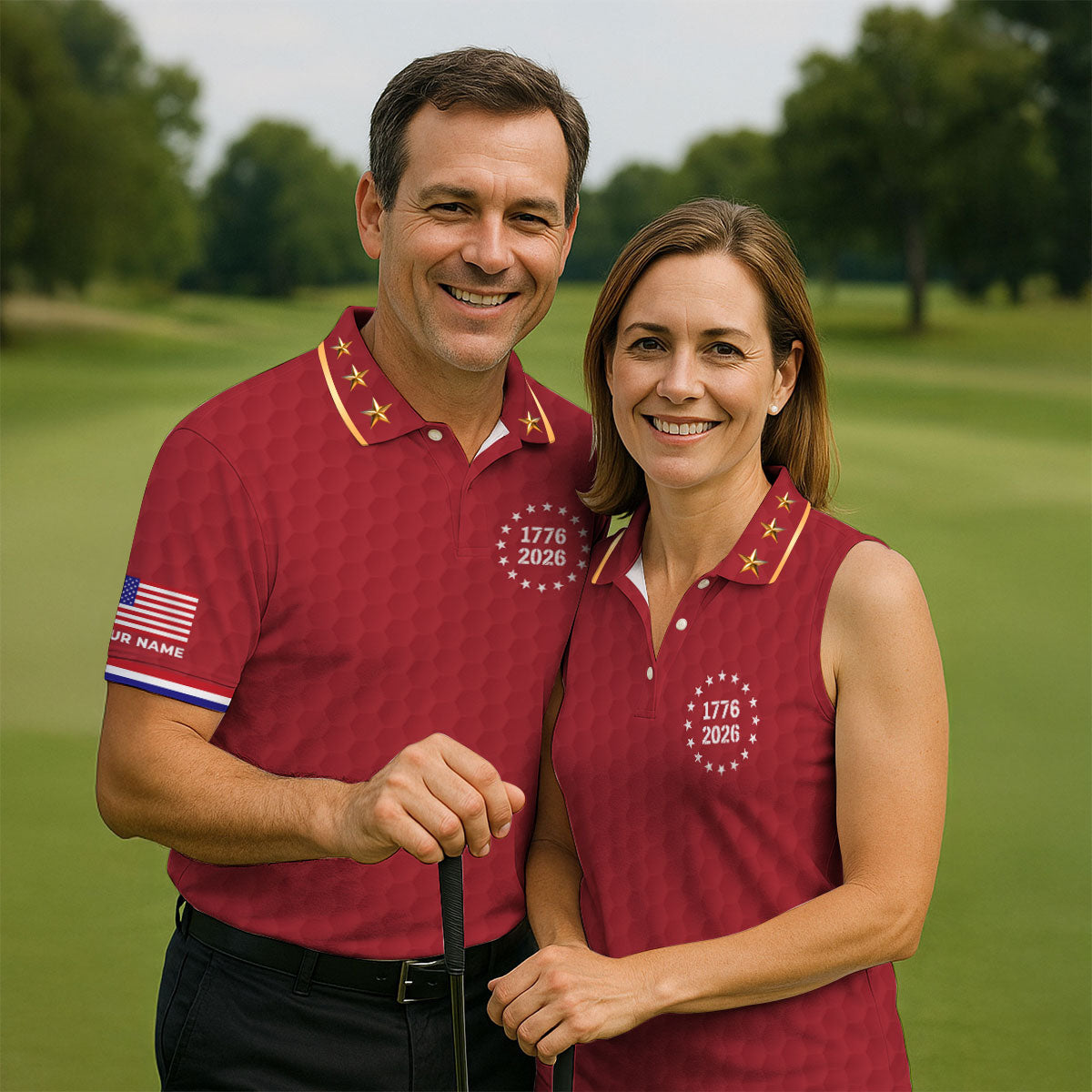 250 Years Quarter Millennnial Golf Ball Pattern Red Patriotic Golf Shirt, 4th Of July Golf Shirts For Men