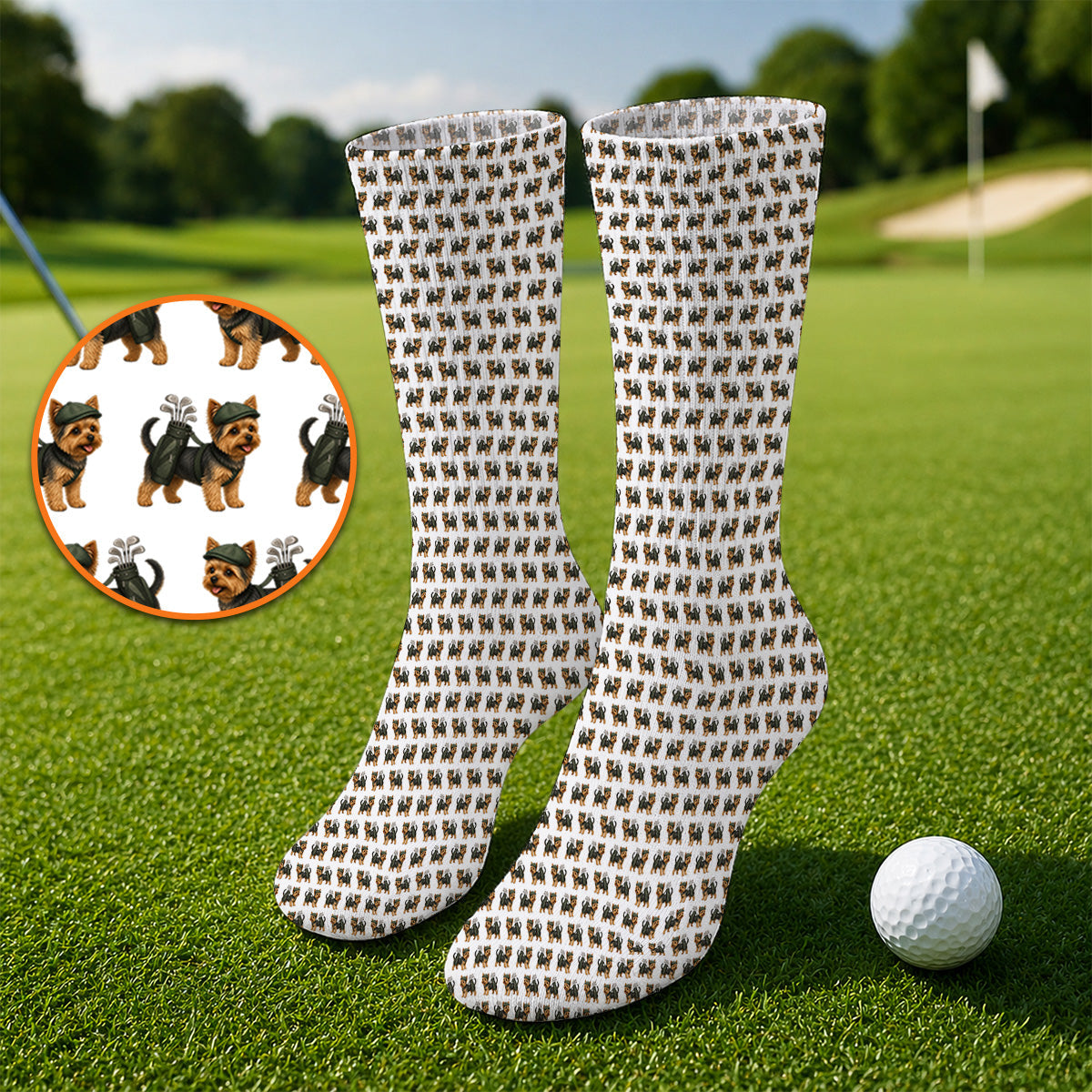 Yorkie Golf Pattern Golf Socks, Yorkshire Terrier Golf Sock, Golf Gift For Golfer