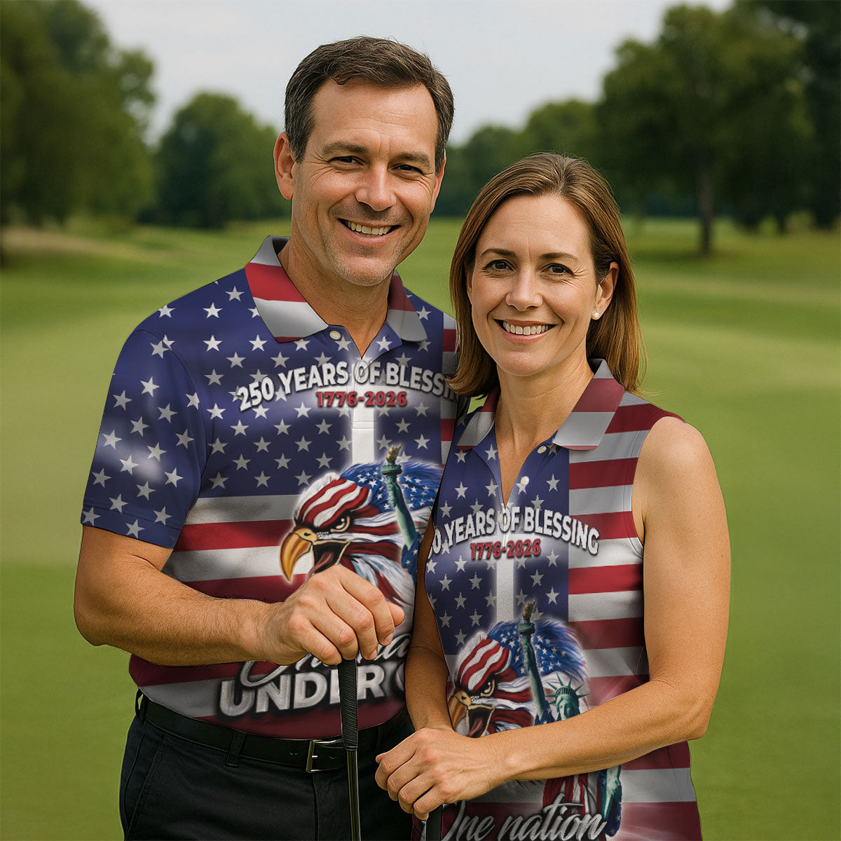 One Nation Under God 250 Years Of Blessing US Flag Golf Shirt, 4th Of July Golf Shirts For Men