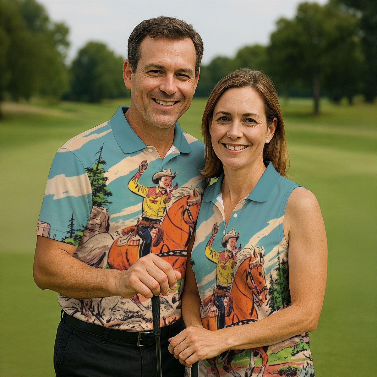 Vintage Cowboy Horse Riding Golf Polo Shirt, Mens Golf Polo, Golf Apparel For Men