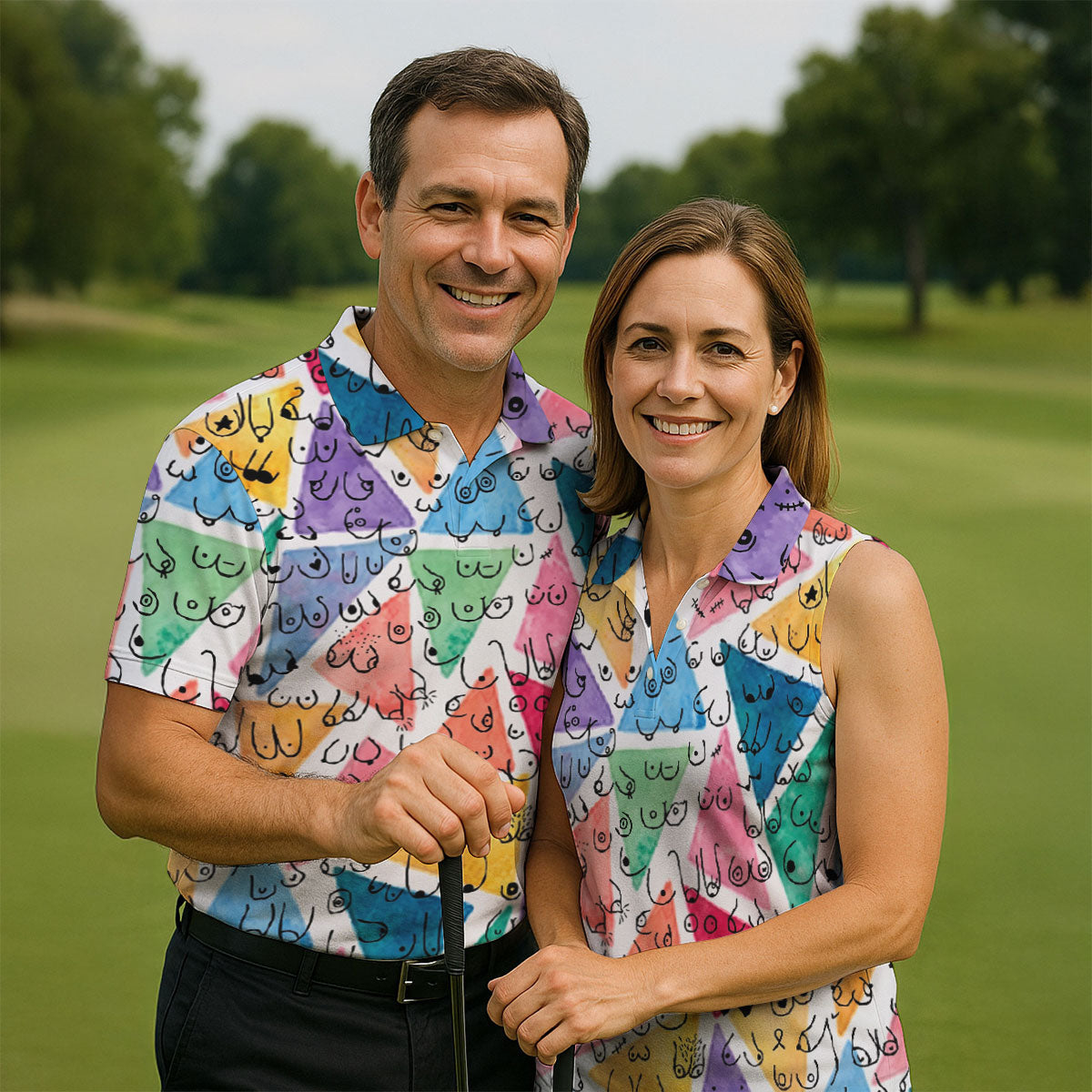 Multicolor Abstract Boob Pattern Golf Polo Shirt, Mens Golf Polo, Golf Apparel For Men